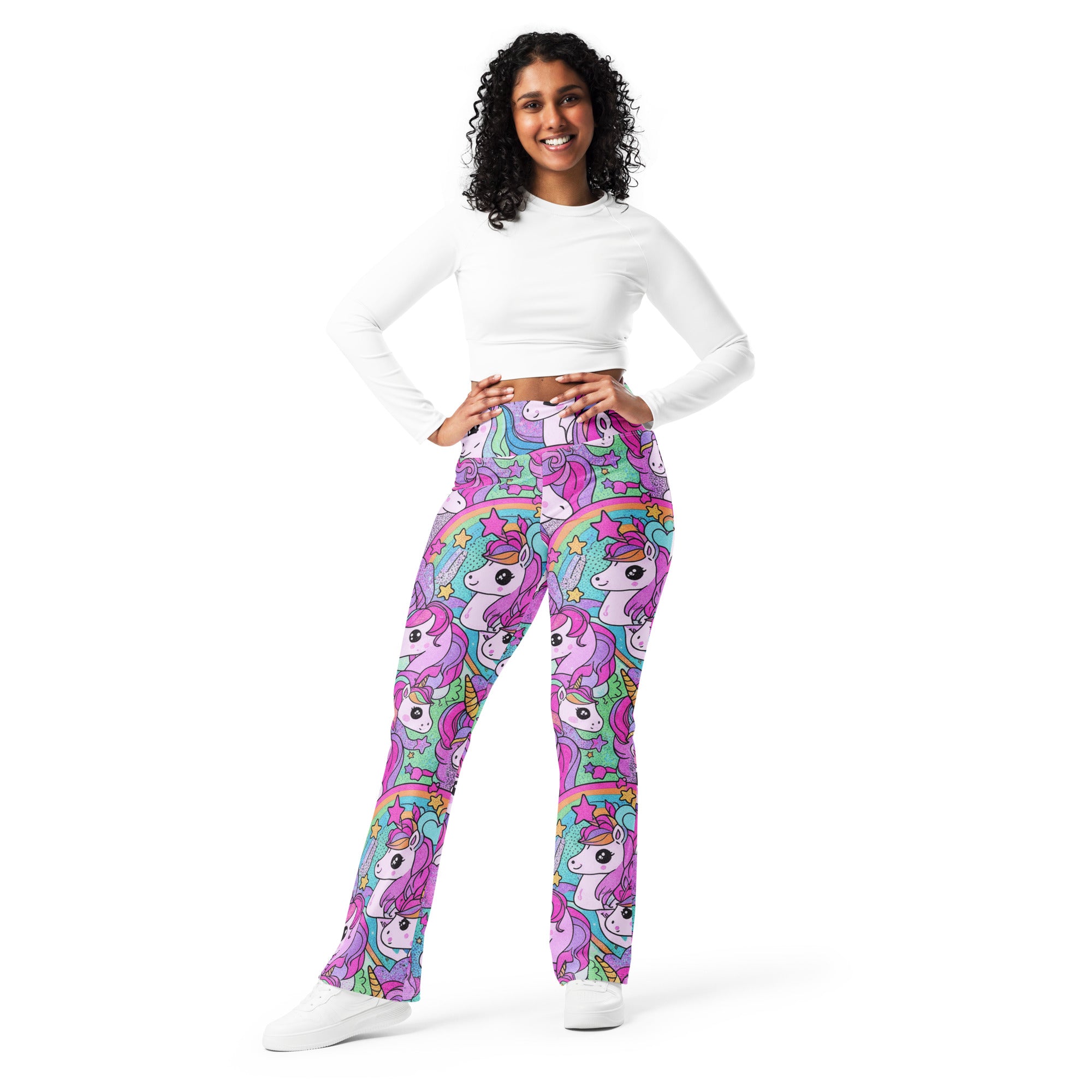 Vibrant Unicorn Rainbow Party Flare Leggings | GearBunch