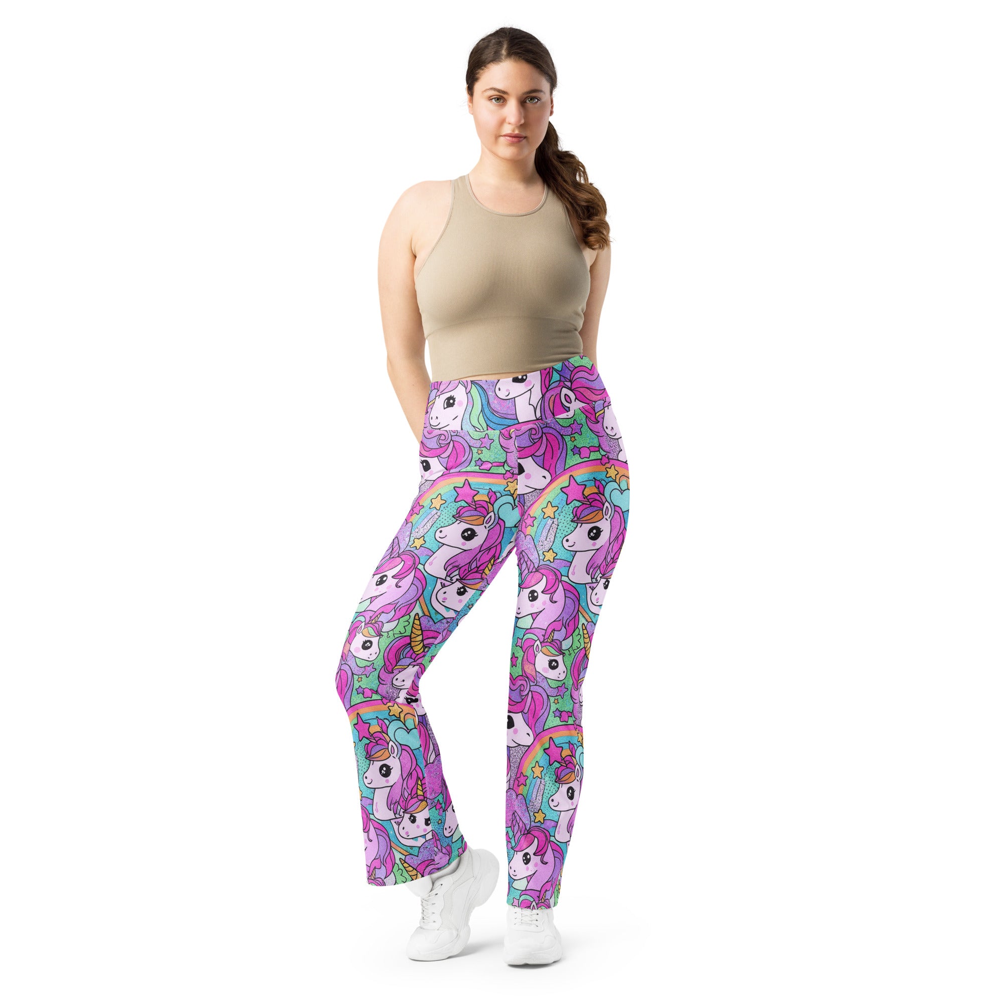 Vibrant Unicorn Rainbow Party Flare Leggings | GearBunch