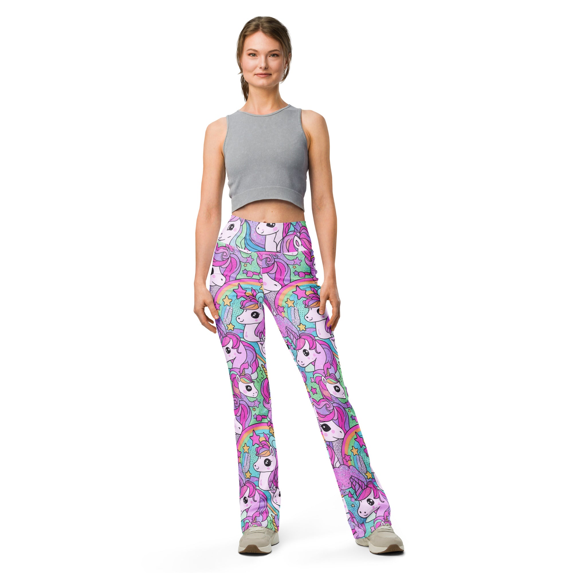 Vibrant Unicorn Rainbow Party Flare Leggings | GearBunch