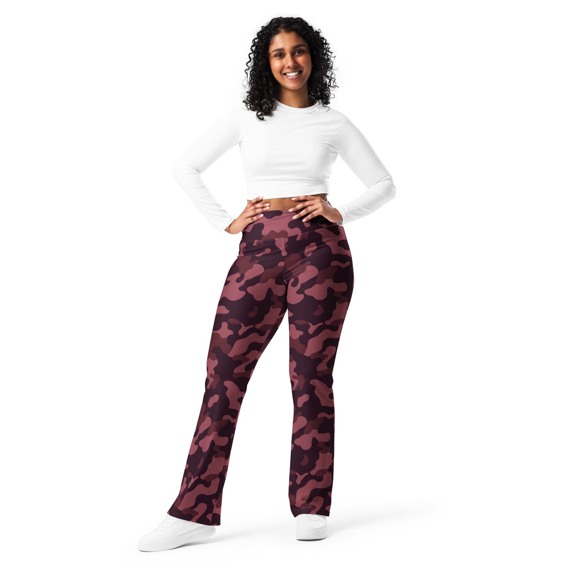 Wine Burgundy Camo Flare Leggings | GearBunch
