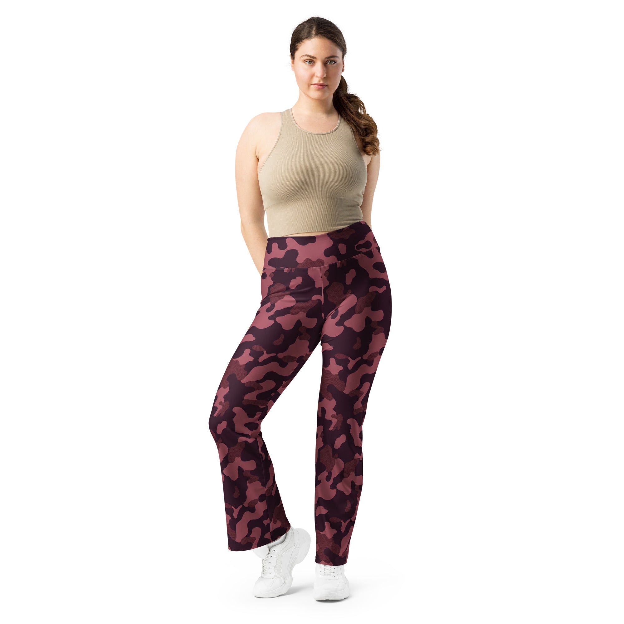 Wine Burgundy Camo Flare Leggings | GearBunch