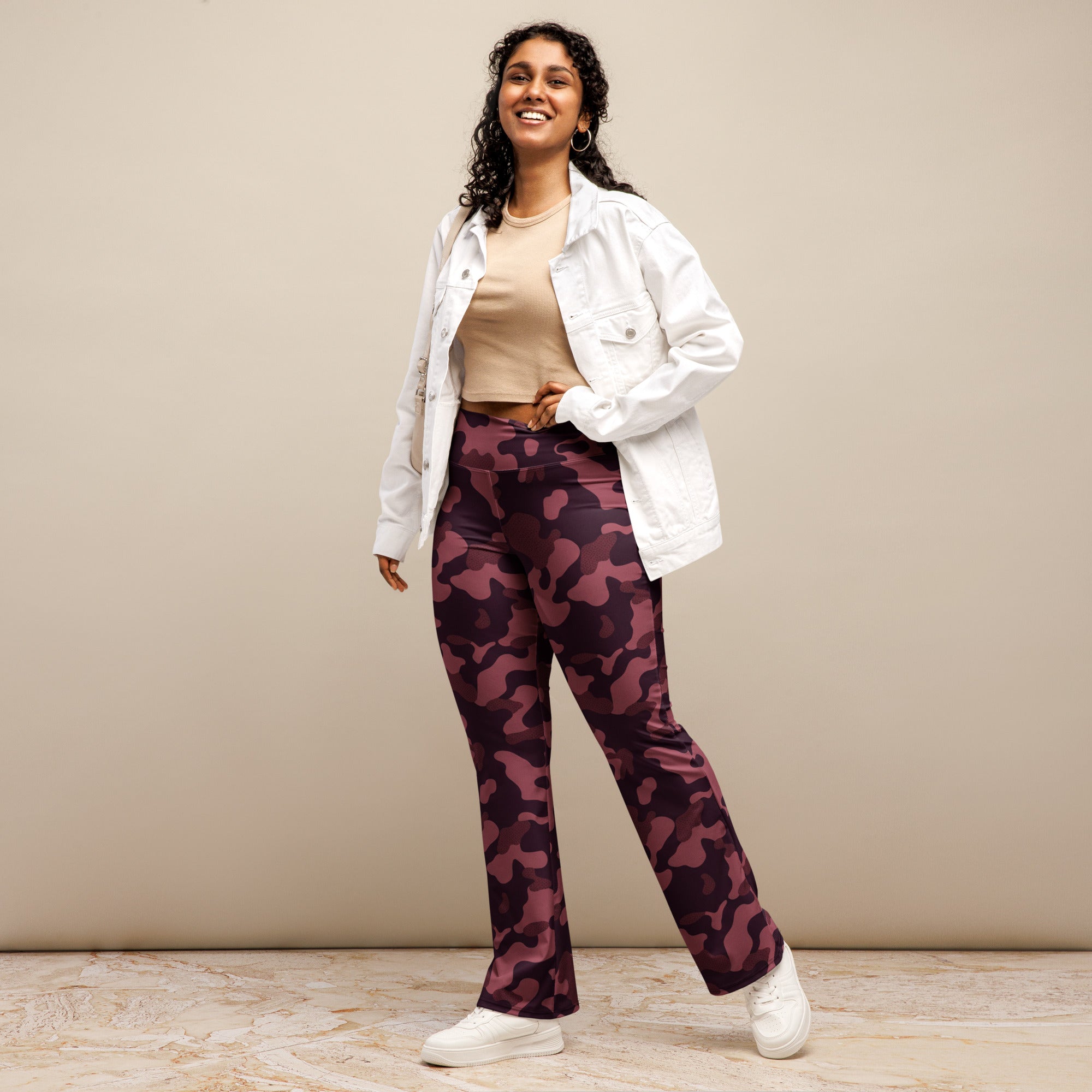 Wine Burgundy Camo Flare Leggings | GearBunch