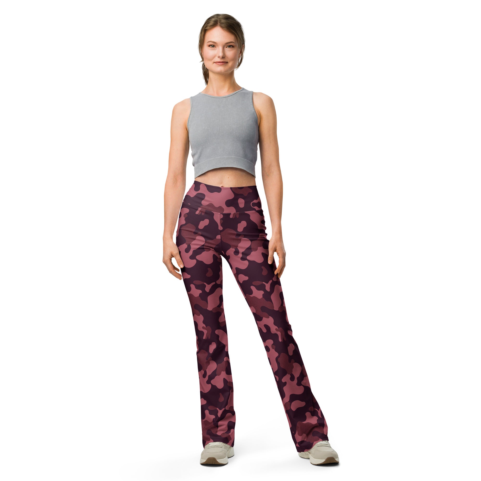 Wine Burgundy Camo Flare Leggings | GearBunch