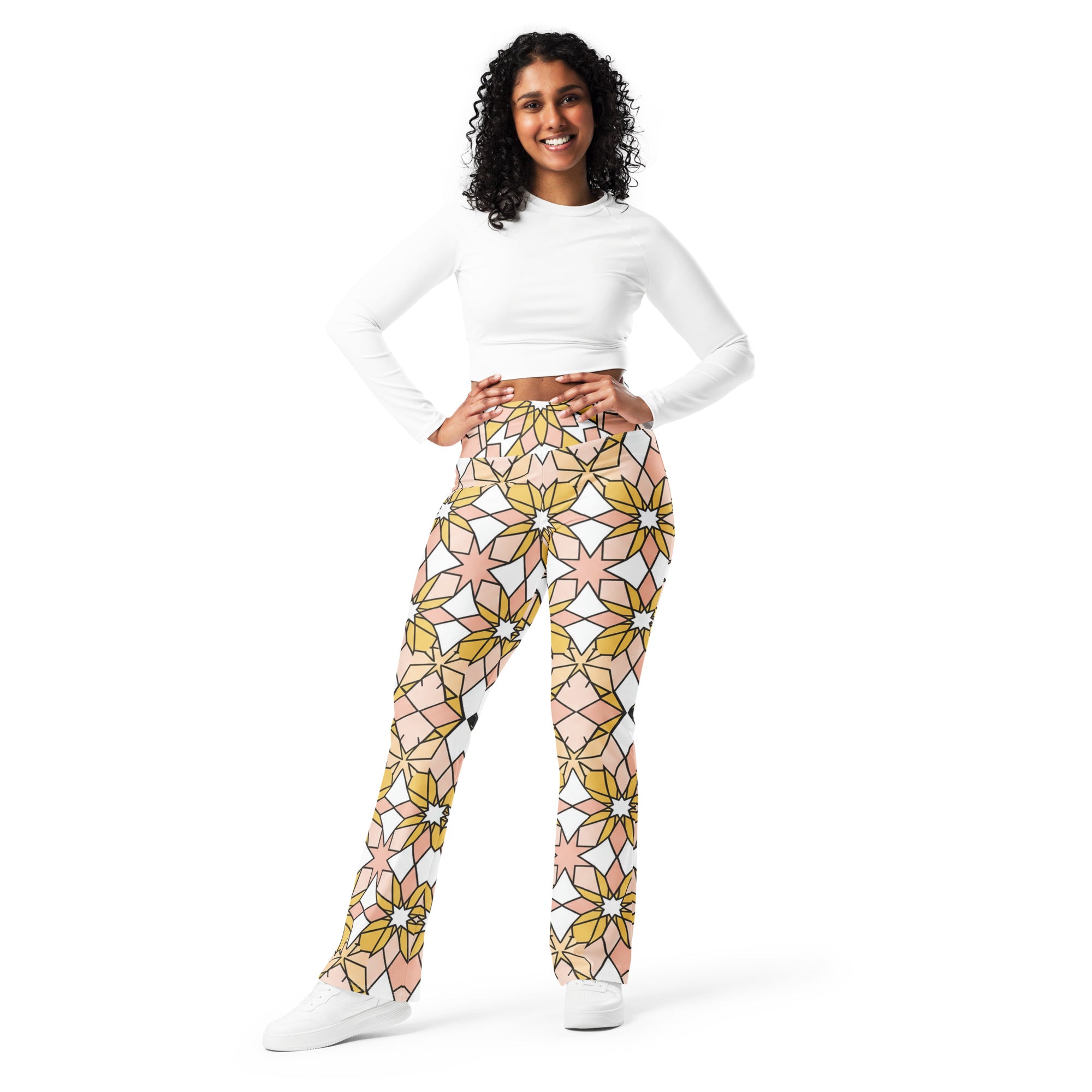 Zellige Blush Gold Flare Leggings | GearBunch