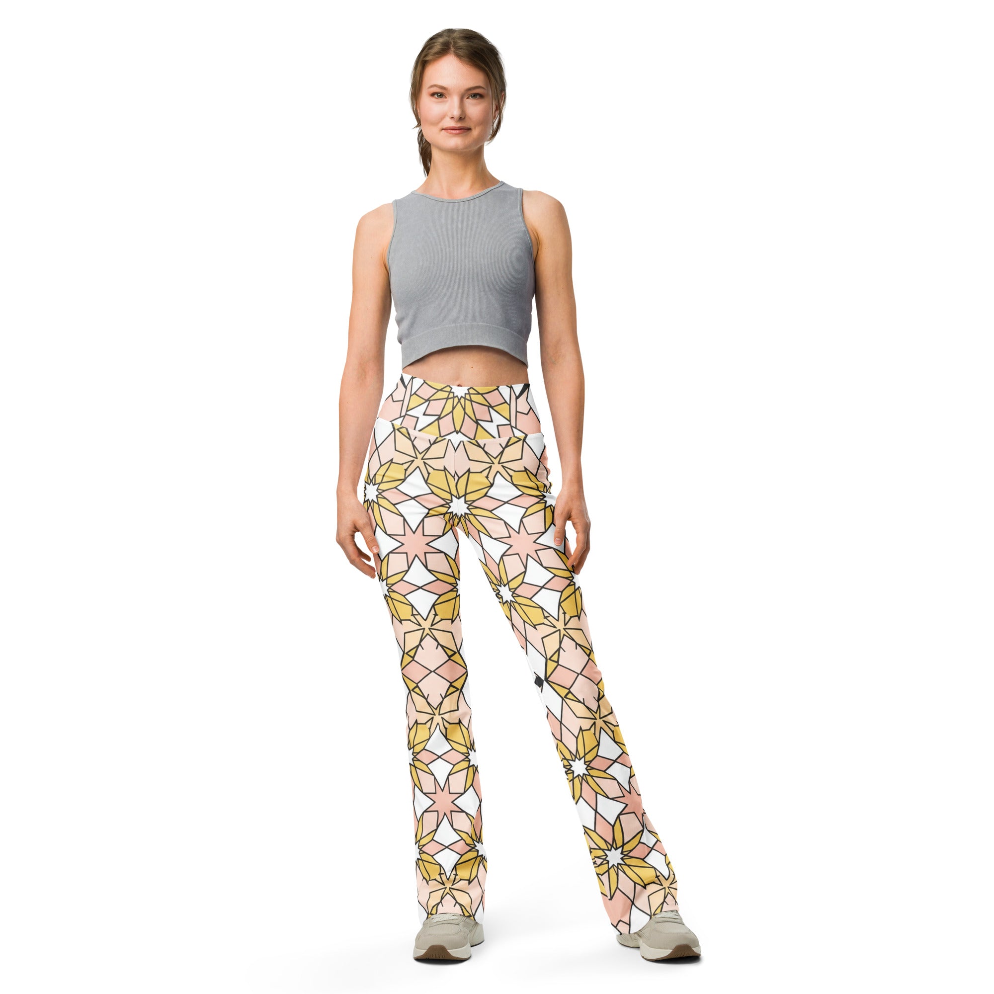 Zellige Blush Gold Flare Leggings | GearBunch