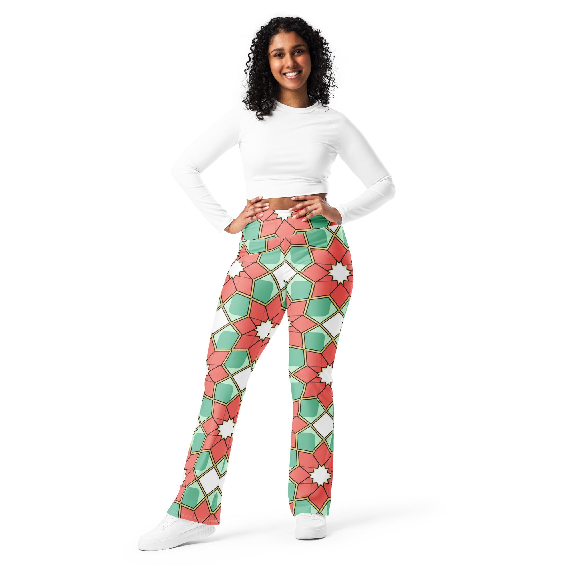 Zellige Coral Mint Flare Leggings | GearBunch