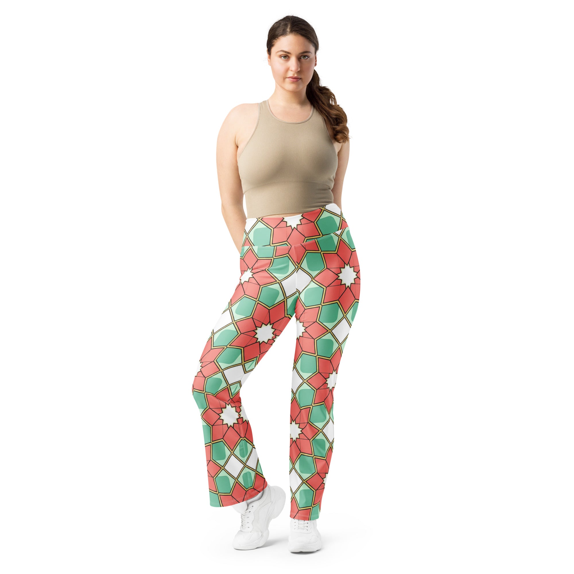 Zellige Coral Mint Flare Leggings | GearBunch