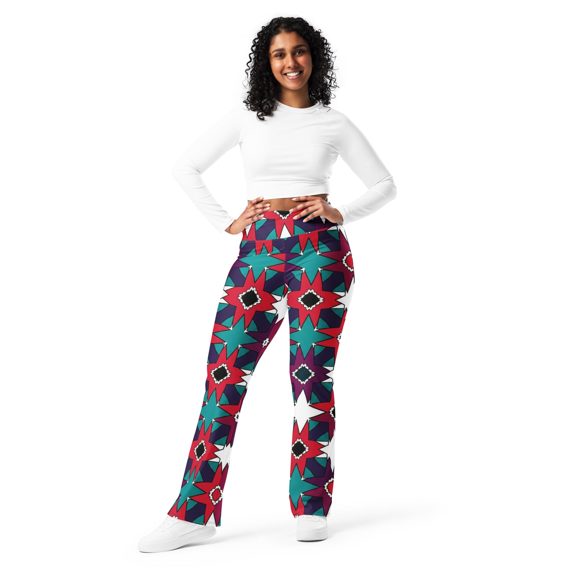 Zellige Crimson Teal Flare Leggings | GearBunch
