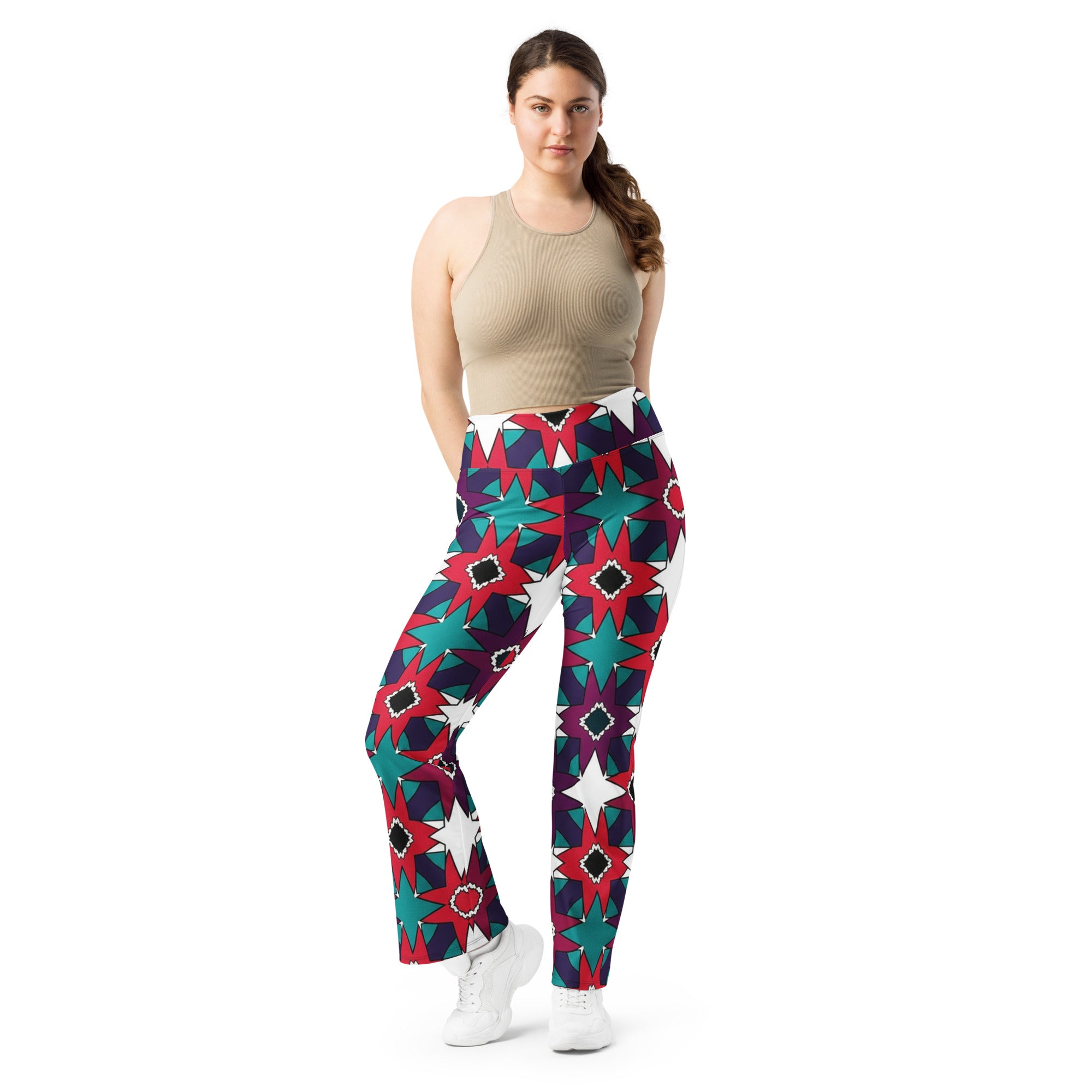 Zellige Crimson Teal Flare Leggings | GearBunch