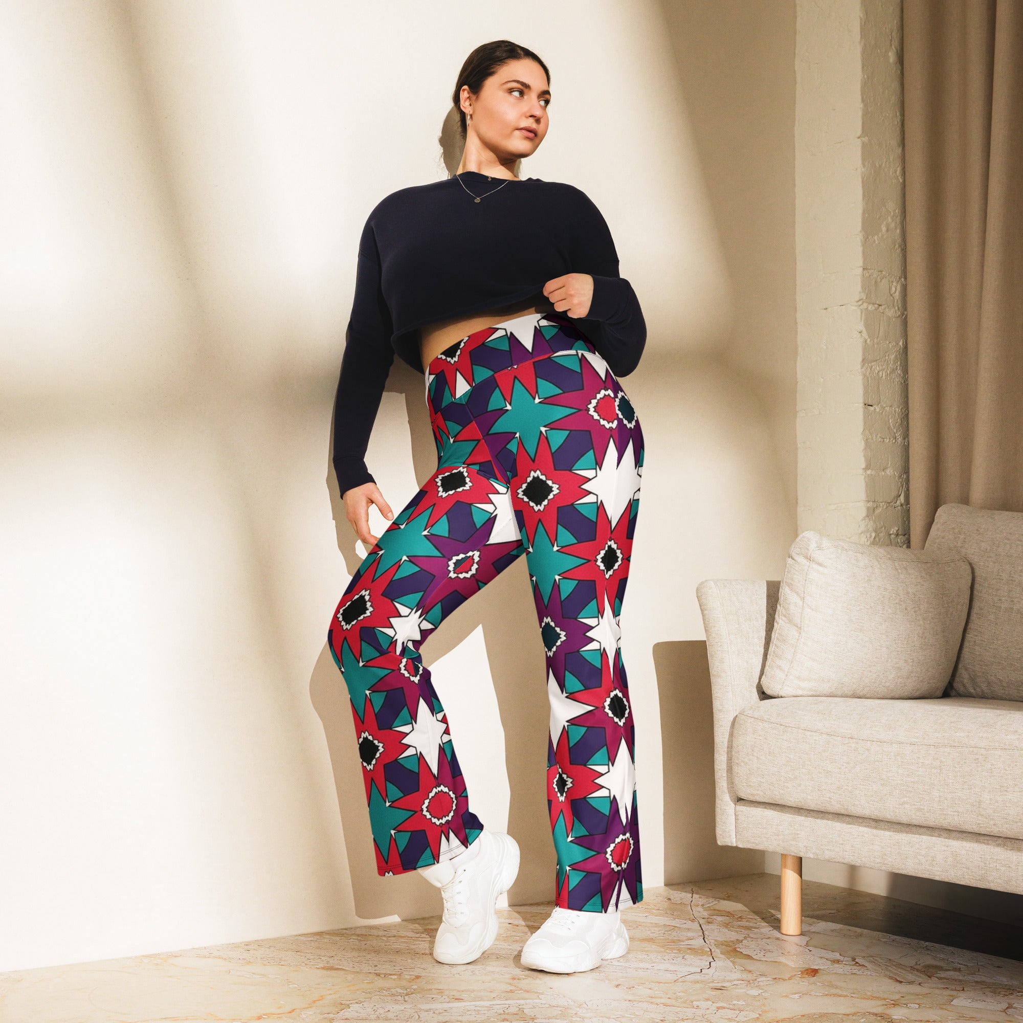 Zellige Crimson Teal Flare Leggings | GearBunch