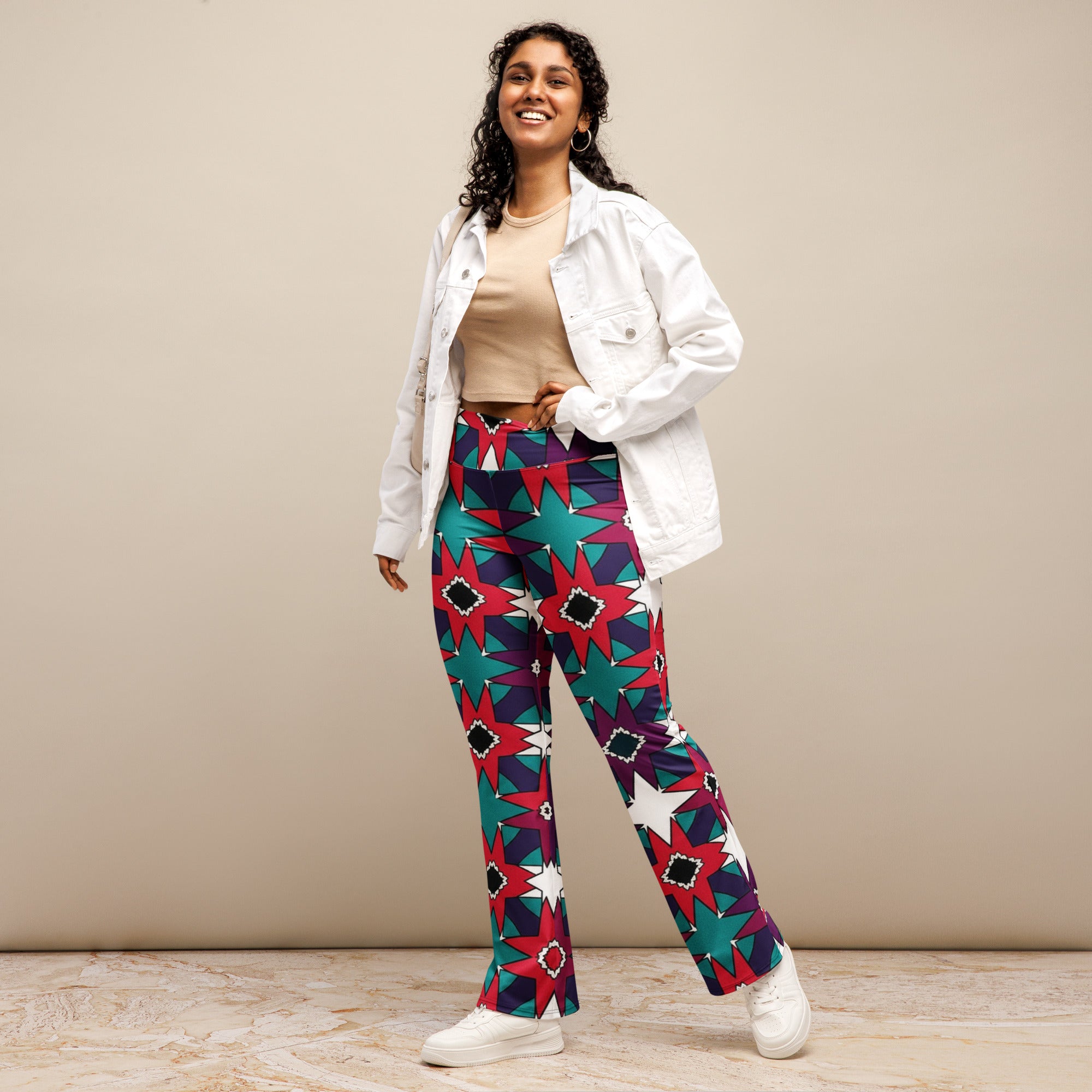 Zellige Crimson Teal Flare Leggings | GearBunch