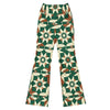 Model wearing Zellige Jade Copper Flare Leggings from GearBunch, showcasing the intricate green and copper geometric pattern.
