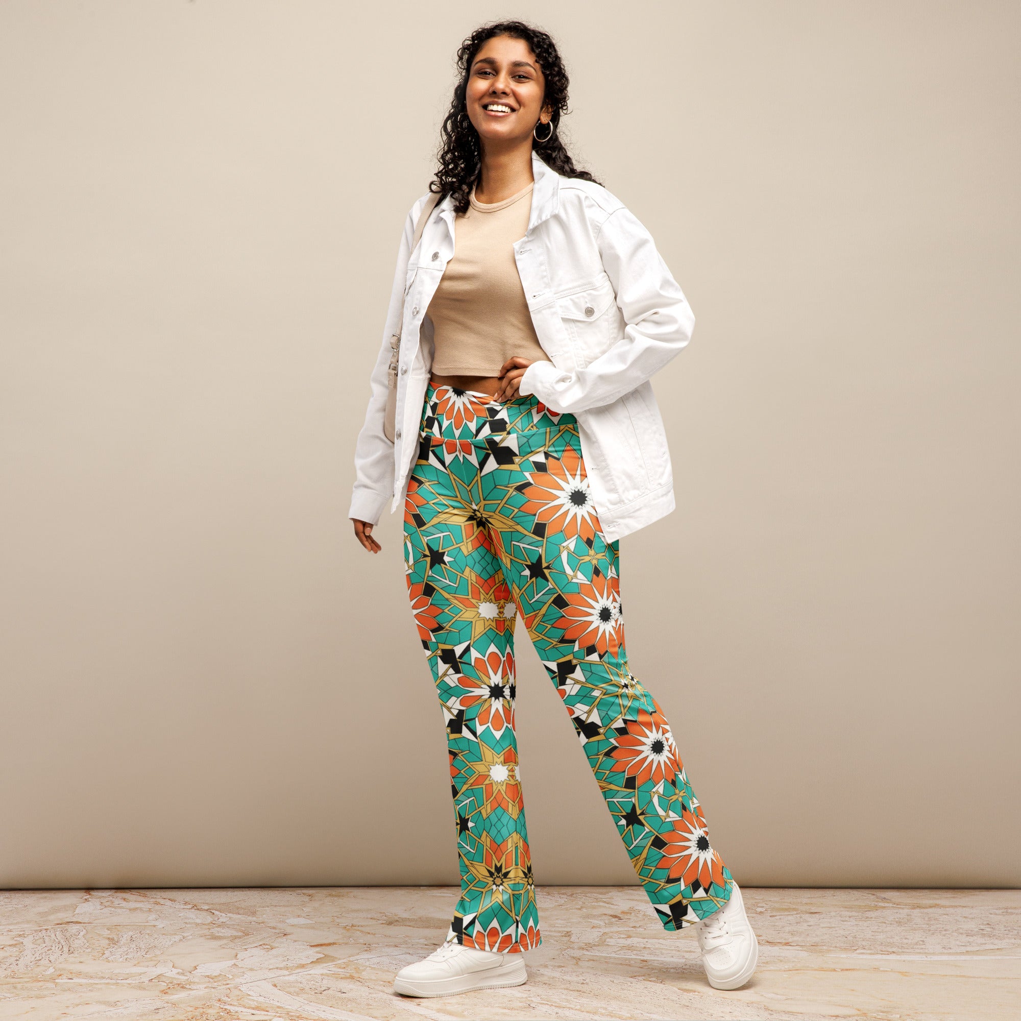 Zellige Turquoise Coral Flare Leggings | GearBunch