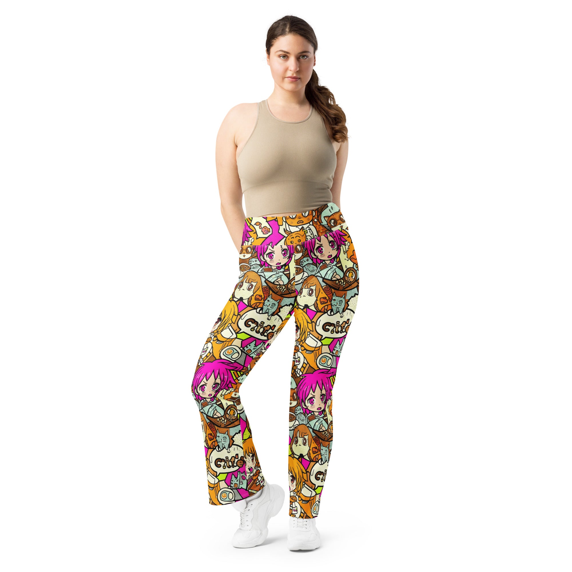 Anime Collage Cat Cafe Flare Leggings | GearBunch