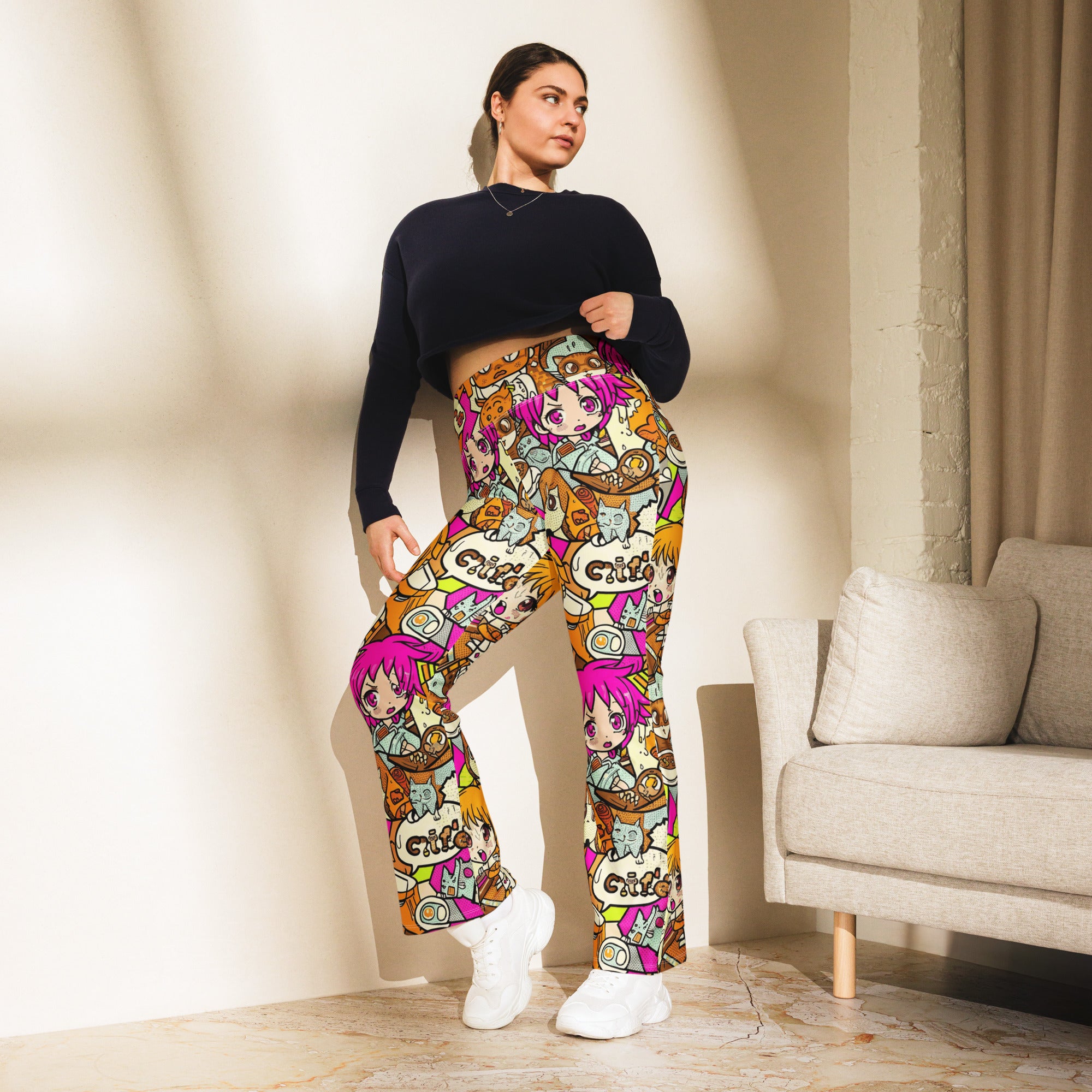 Anime Collage Cat Cafe Flare Leggings | GearBunch