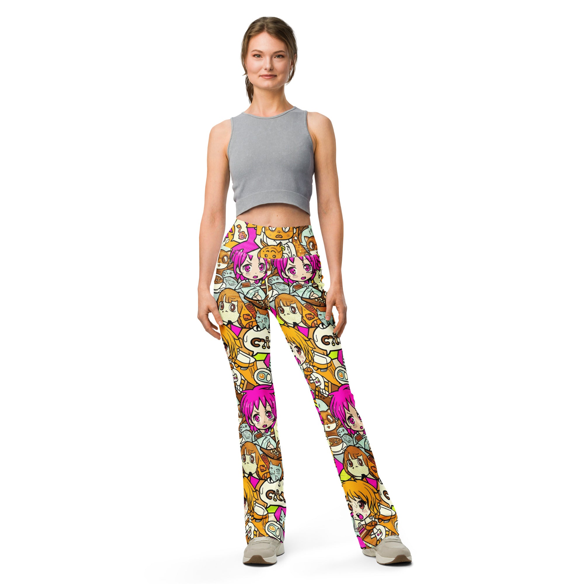 Anime Collage Cat Cafe Flare Leggings | GearBunch