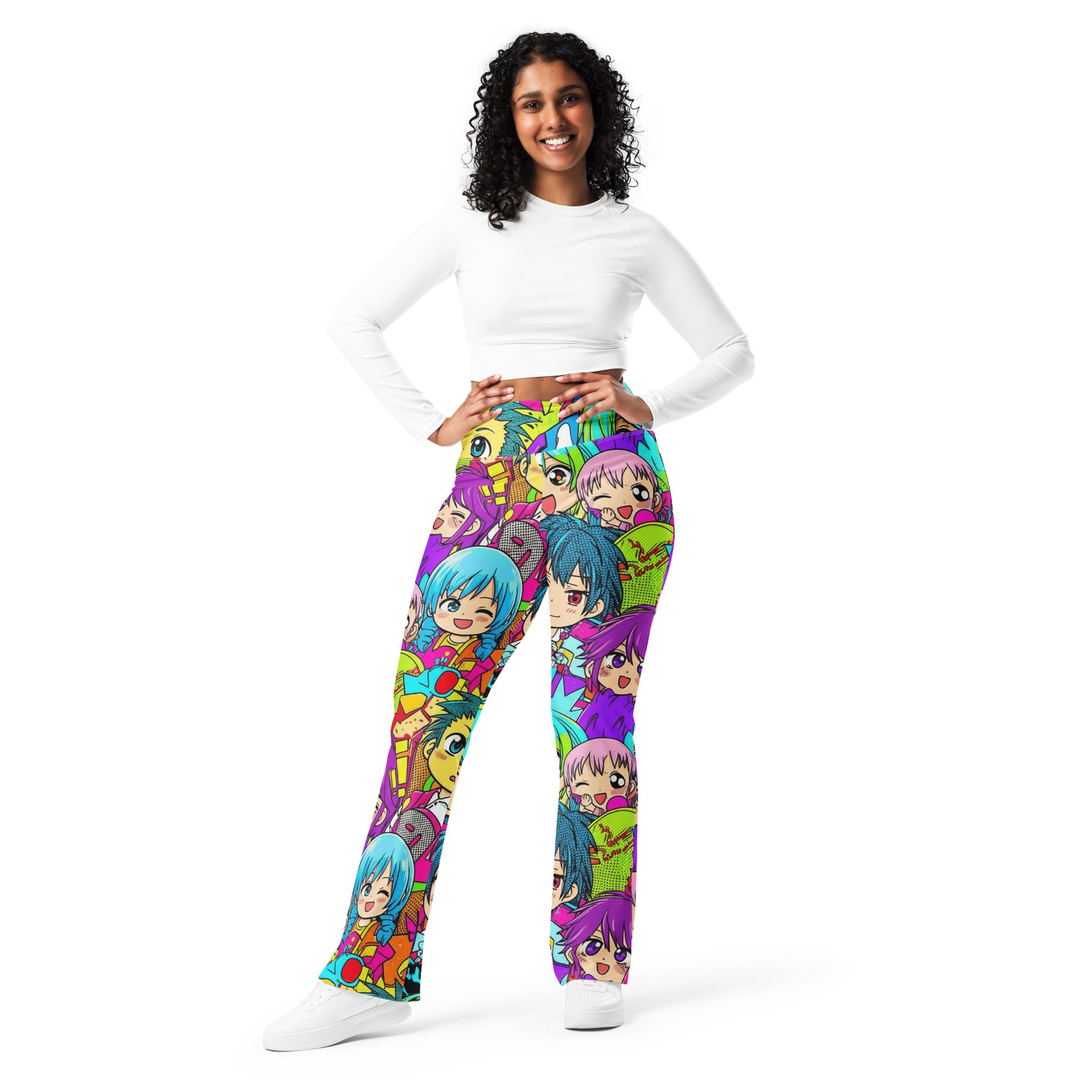 Anime Collage Chibi Party Flare Leggings | GearBunch