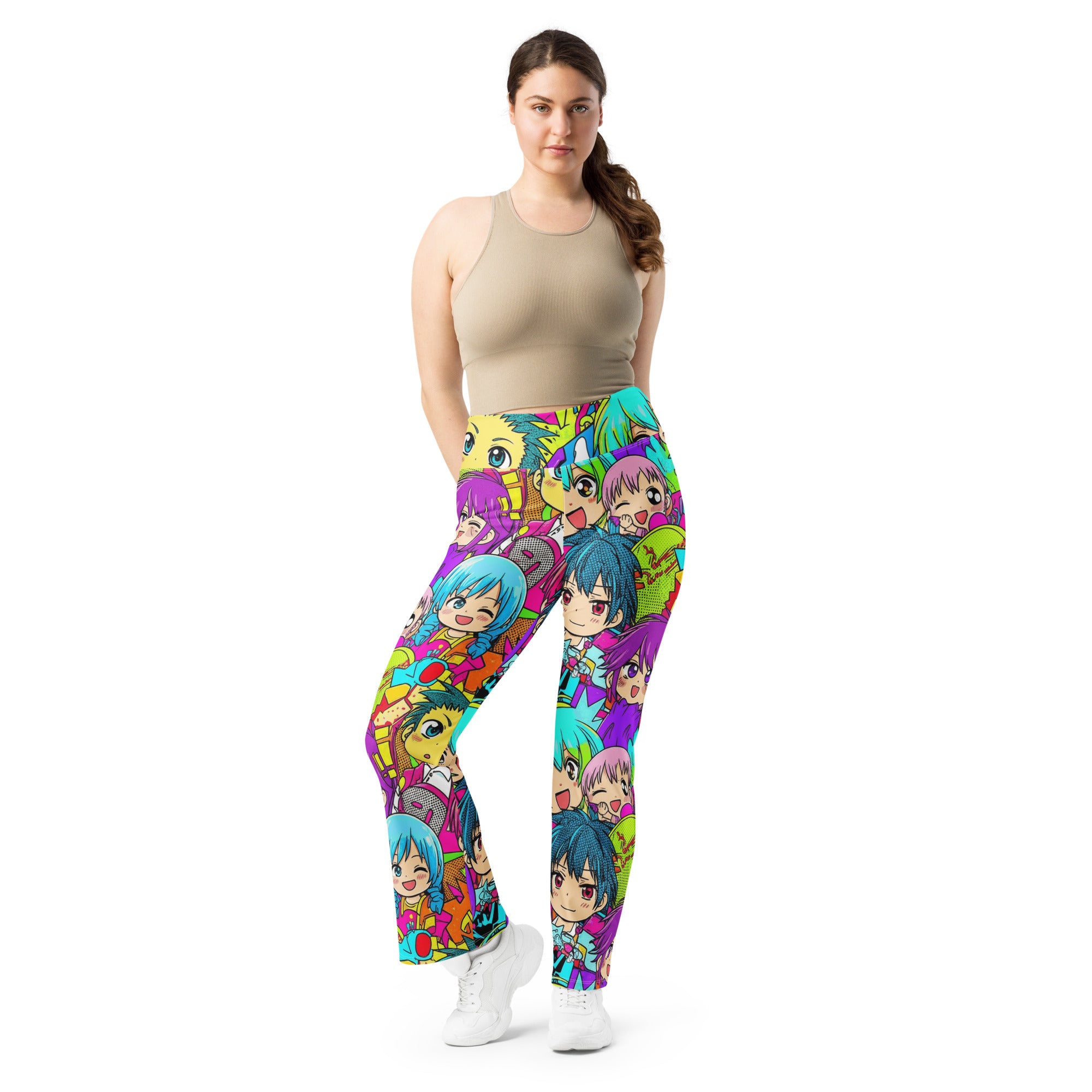 Anime Collage Chibi Party Flare Leggings | GearBunch