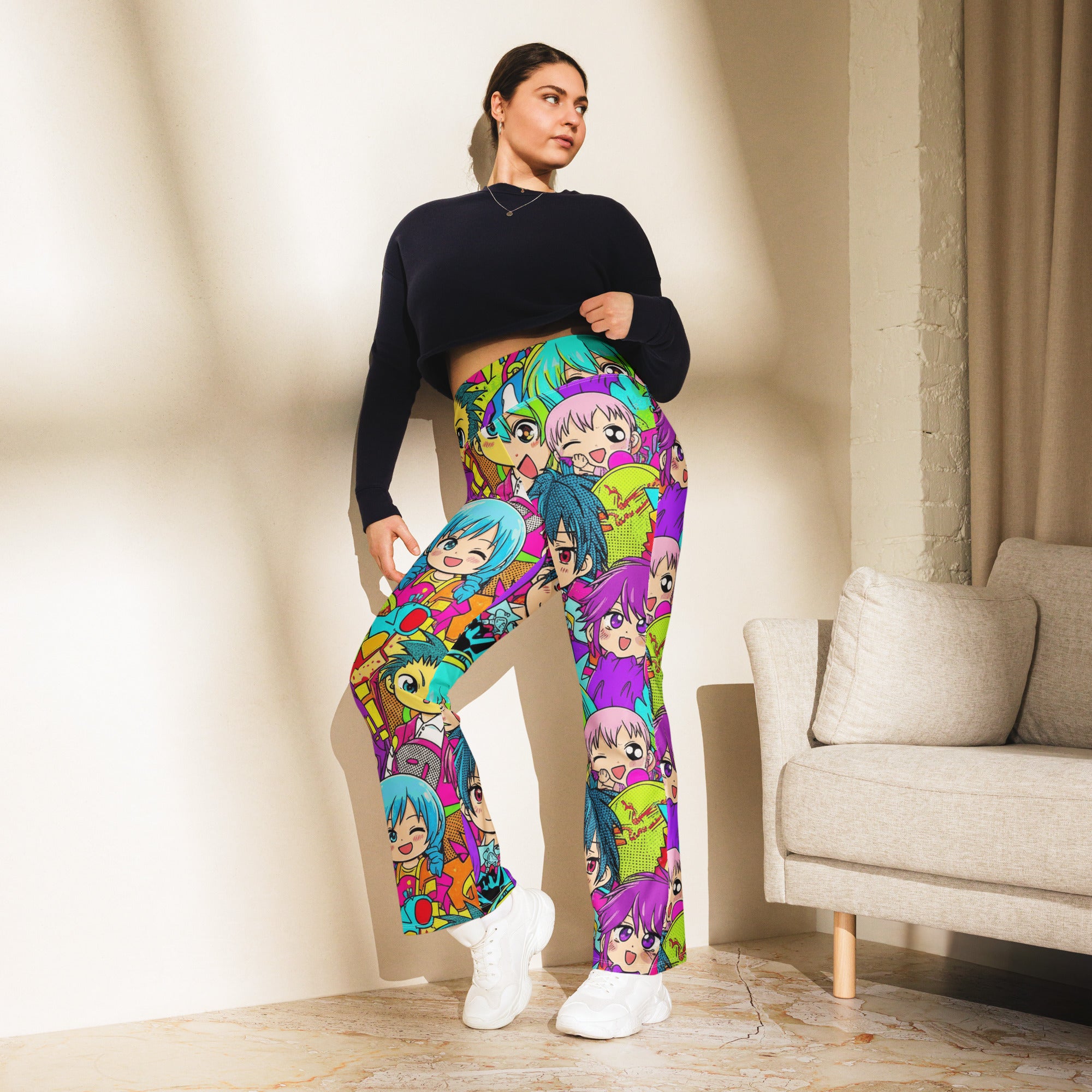 Anime Collage Chibi Party Flare Leggings | GearBunch
