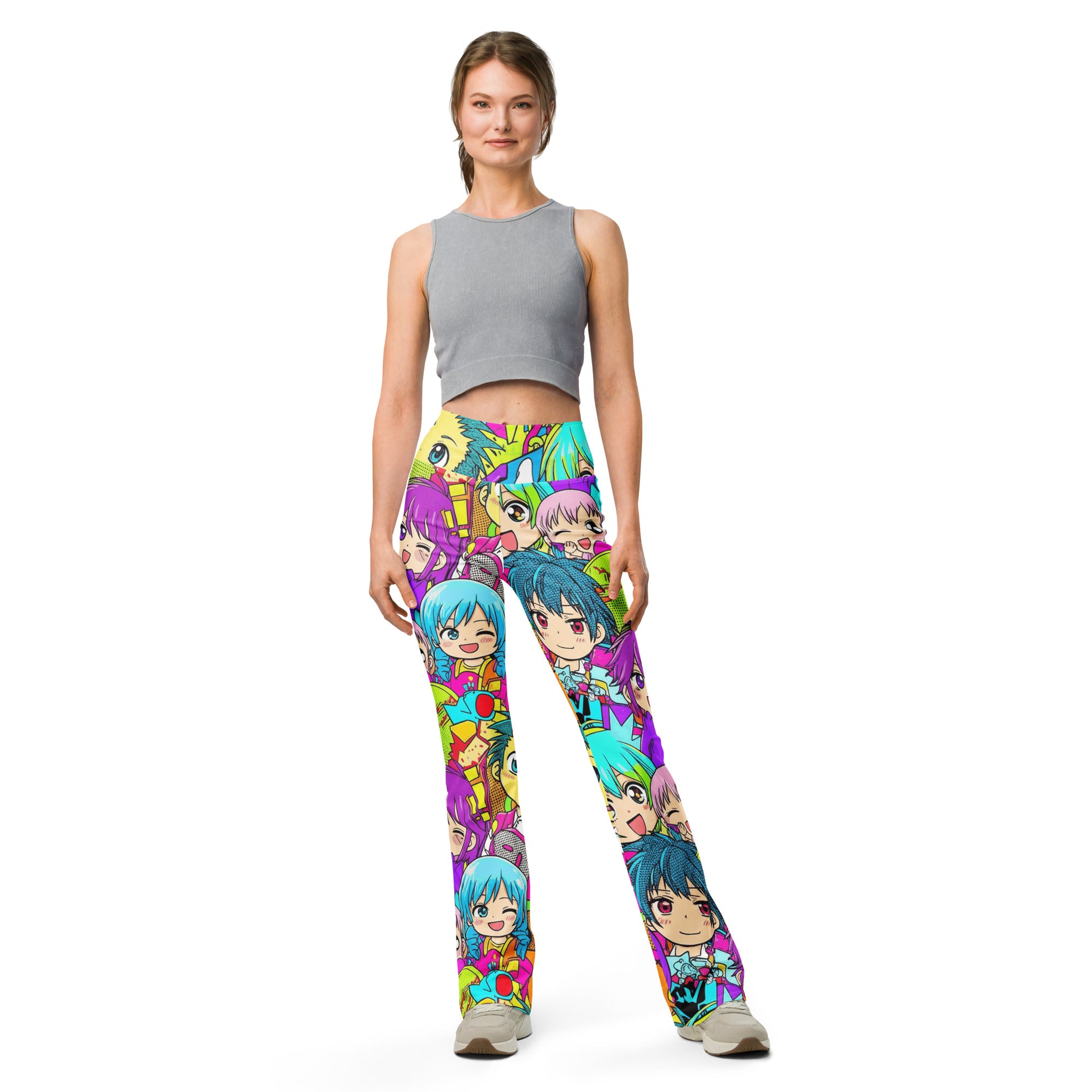 Anime Collage Chibi Party Flare Leggings | GearBunch