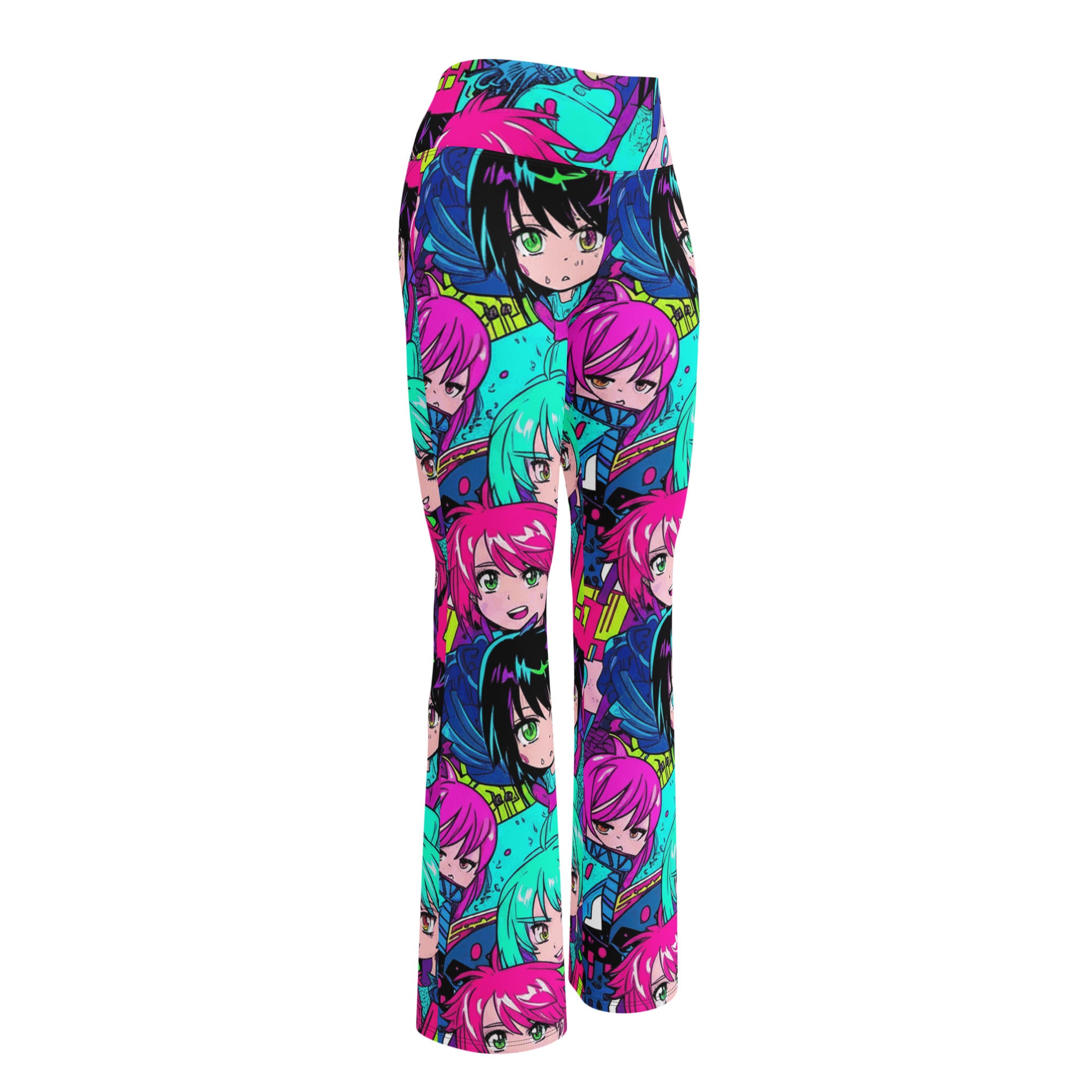 Anime Collage Cyberpunk Flare Leggings | GearBunch