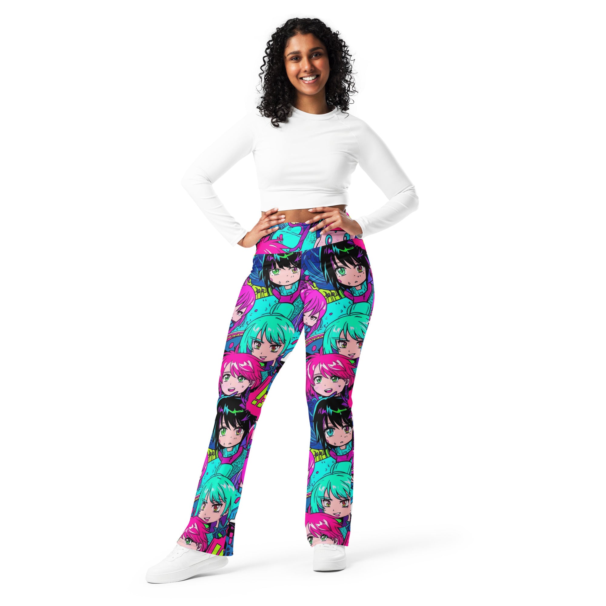 Anime Collage Cyberpunk Flare Leggings | GearBunch