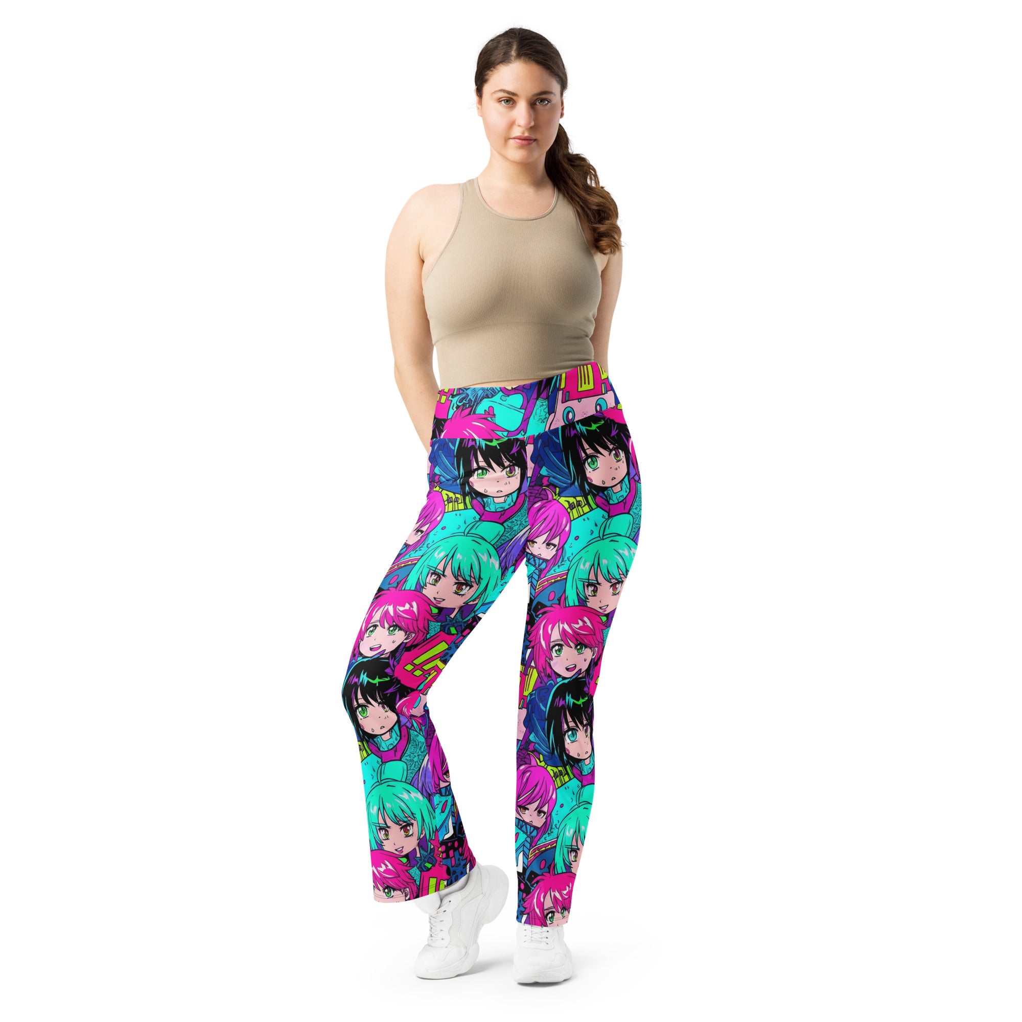 Anime Collage Cyberpunk Flare Leggings | GearBunch