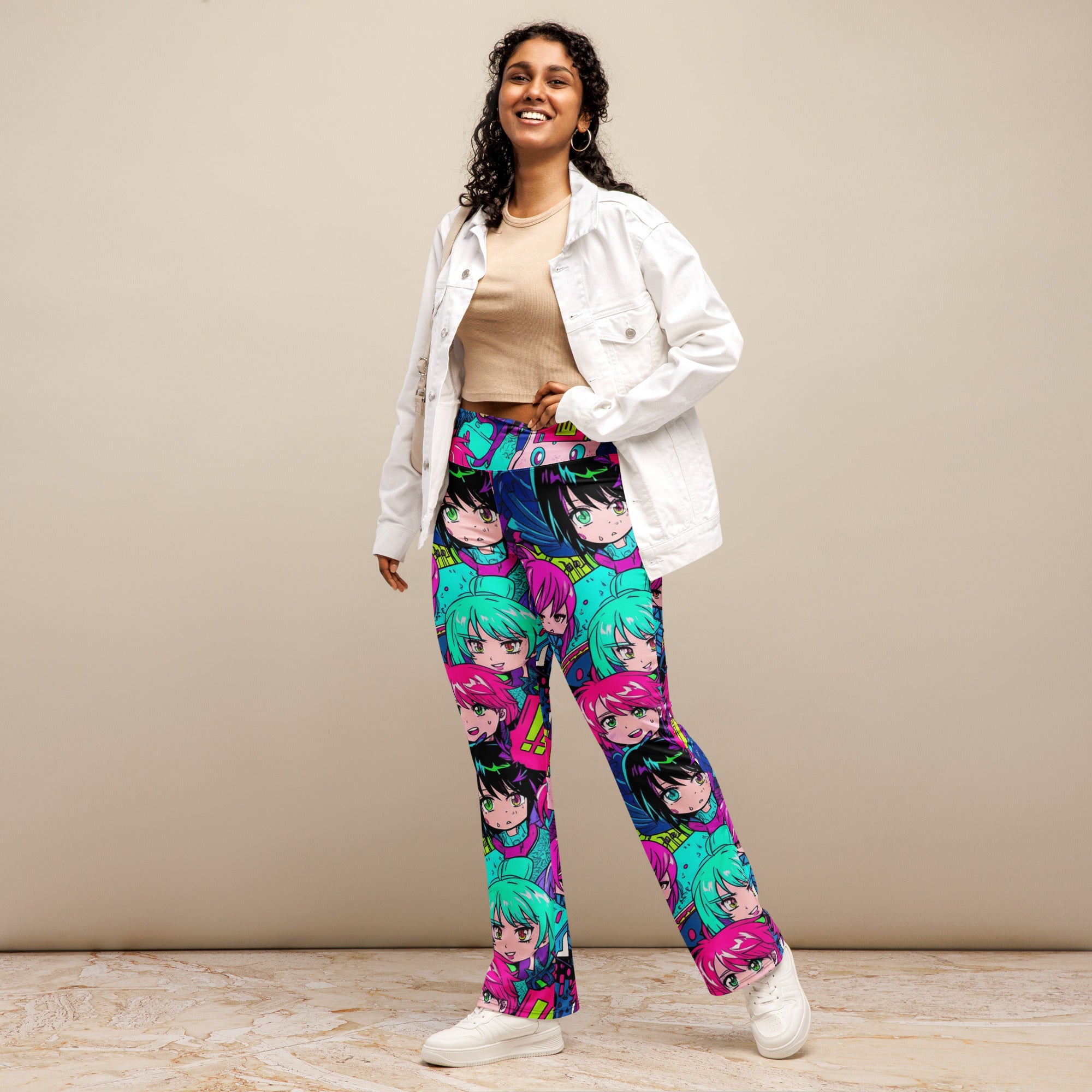 Anime Collage Cyberpunk Flare Leggings | GearBunch