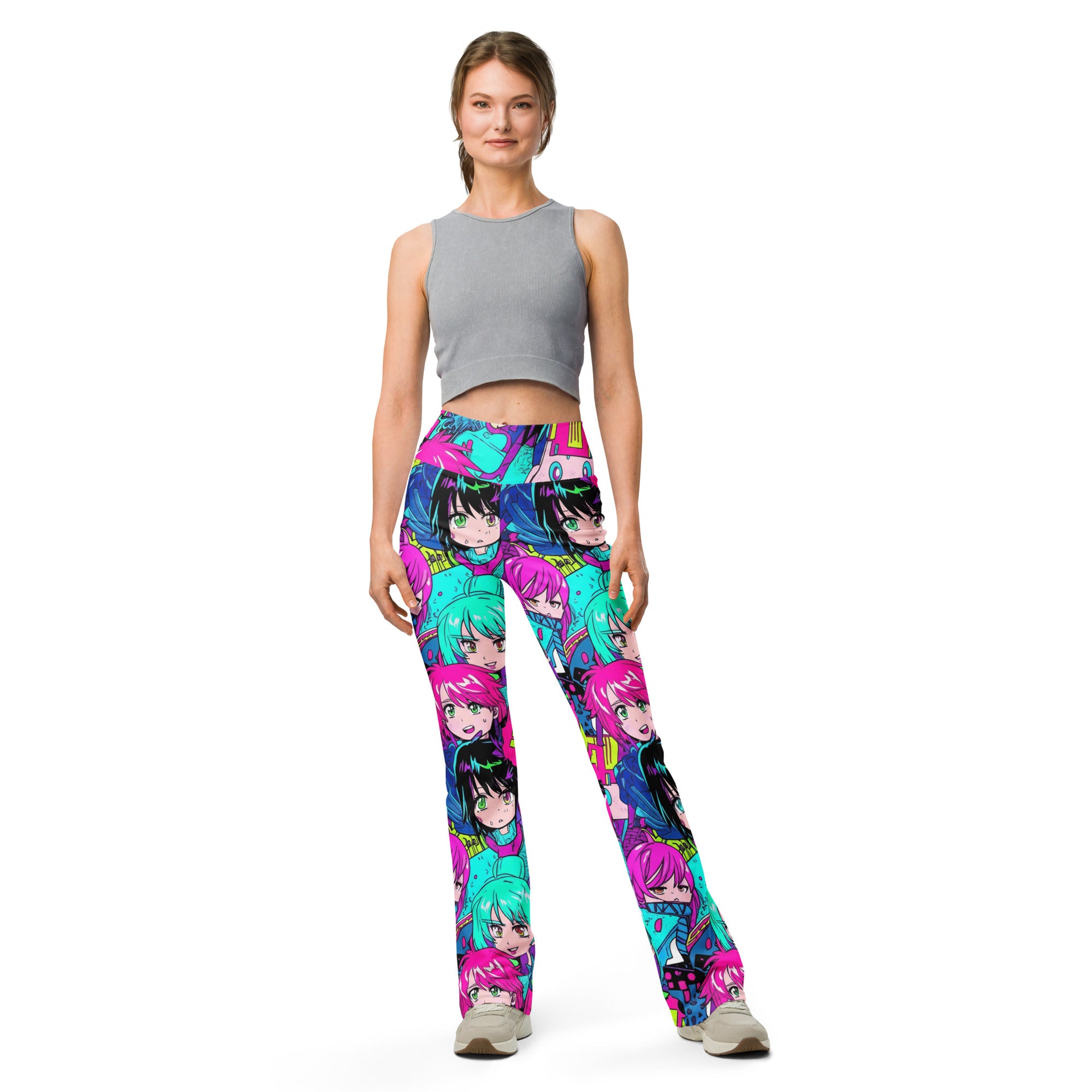 Anime Collage Cyberpunk Flare Leggings | GearBunch