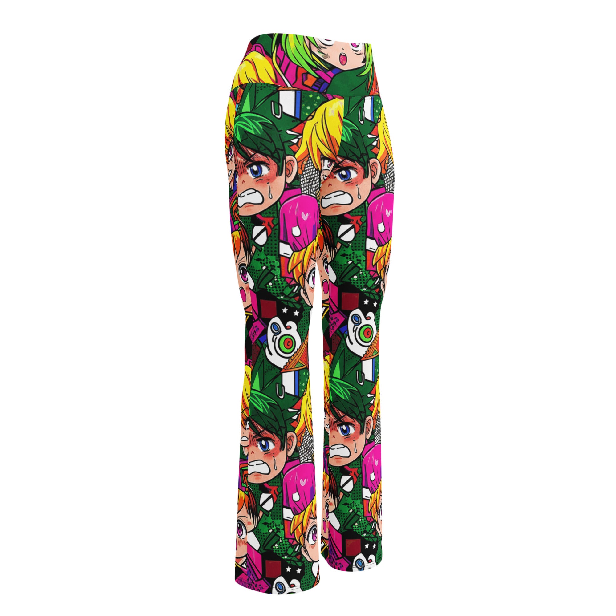 Vibrant Anime Collage Flare Leggings | GearBunch