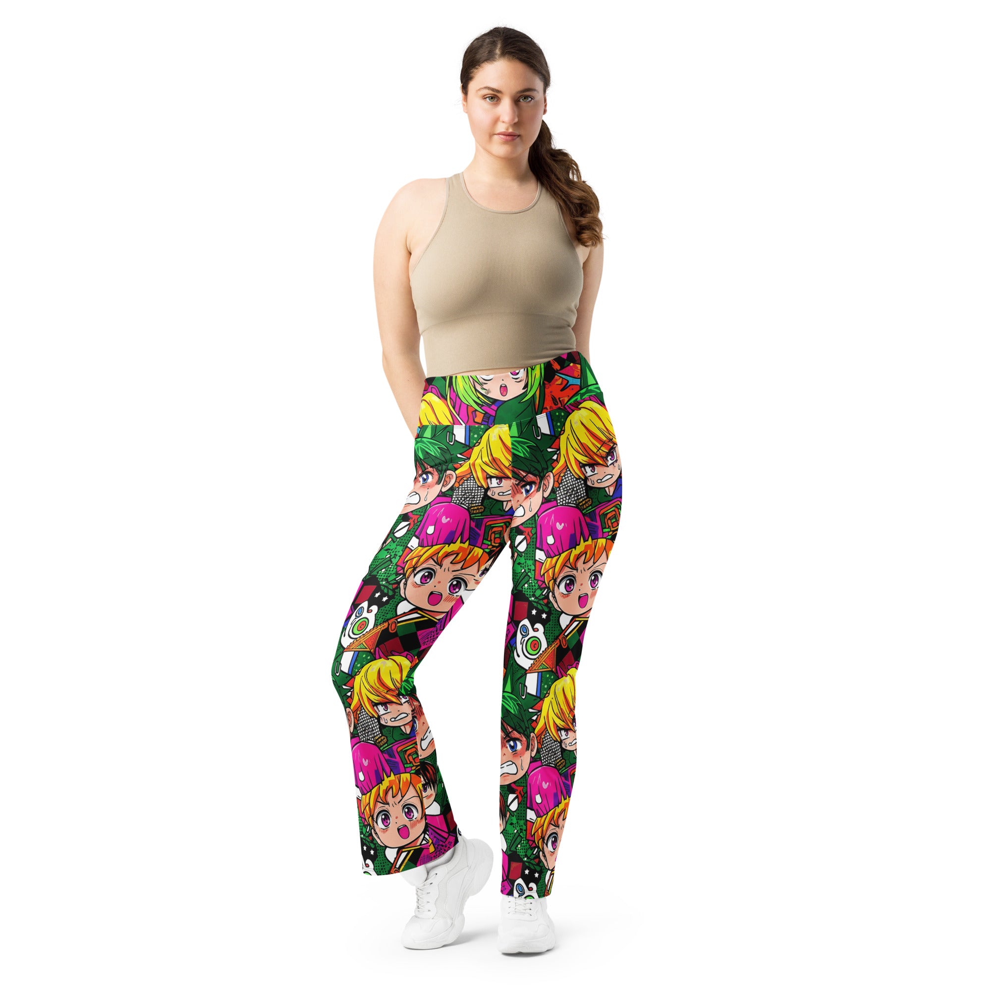 Vibrant Anime Collage Flare Leggings | GearBunch