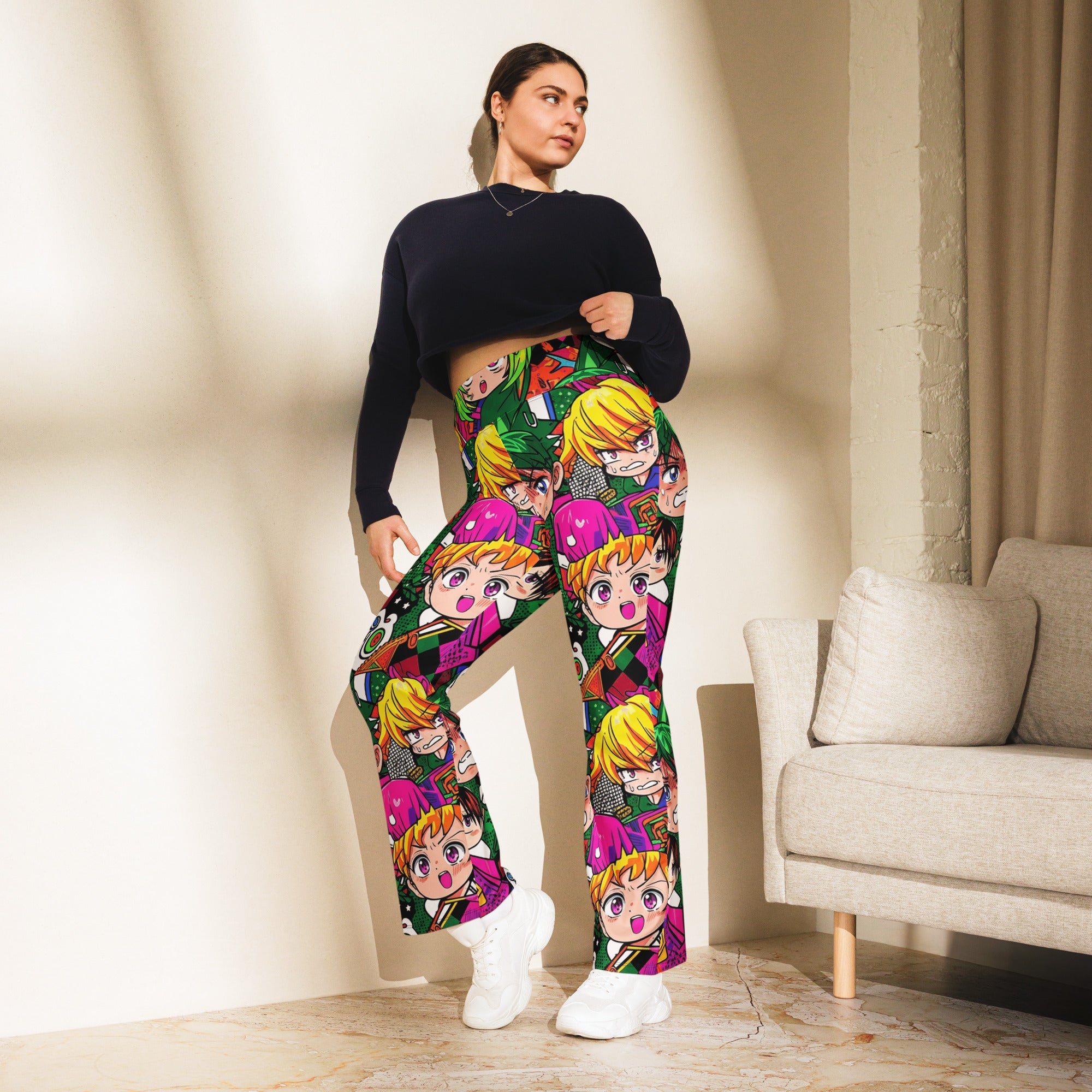 Vibrant Anime Collage Flare Leggings | GearBunch
