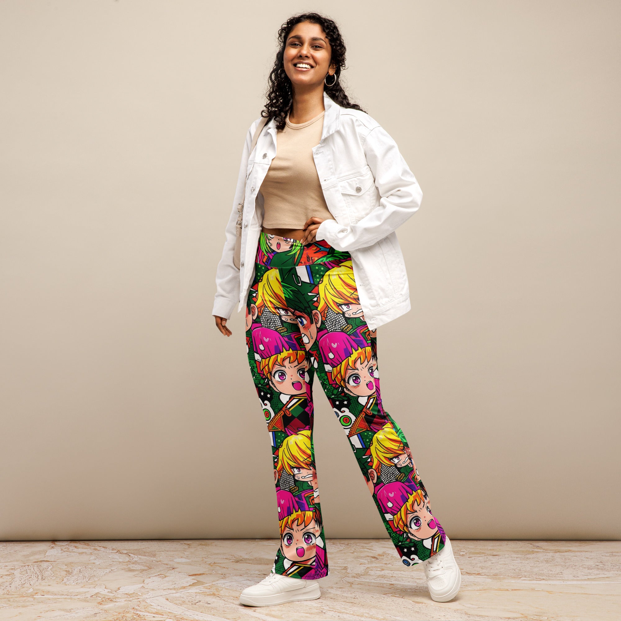 Vibrant Anime Collage Flare Leggings | GearBunch