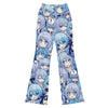 GearBunch Anime Collage Ice Kingdom Flare Leggings with vibrant anime faces in icy blues and white.