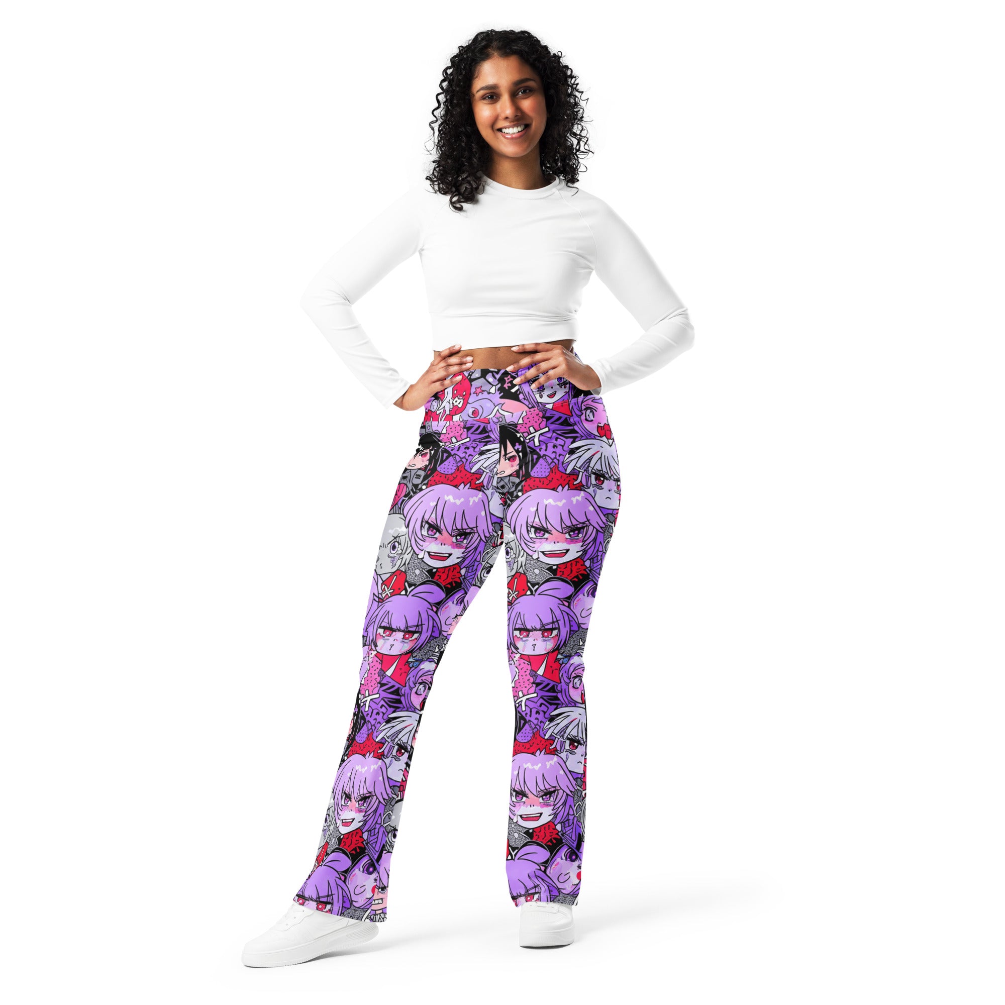 Anime Kawaii Goth Collage Flare Leggings | GearBunch