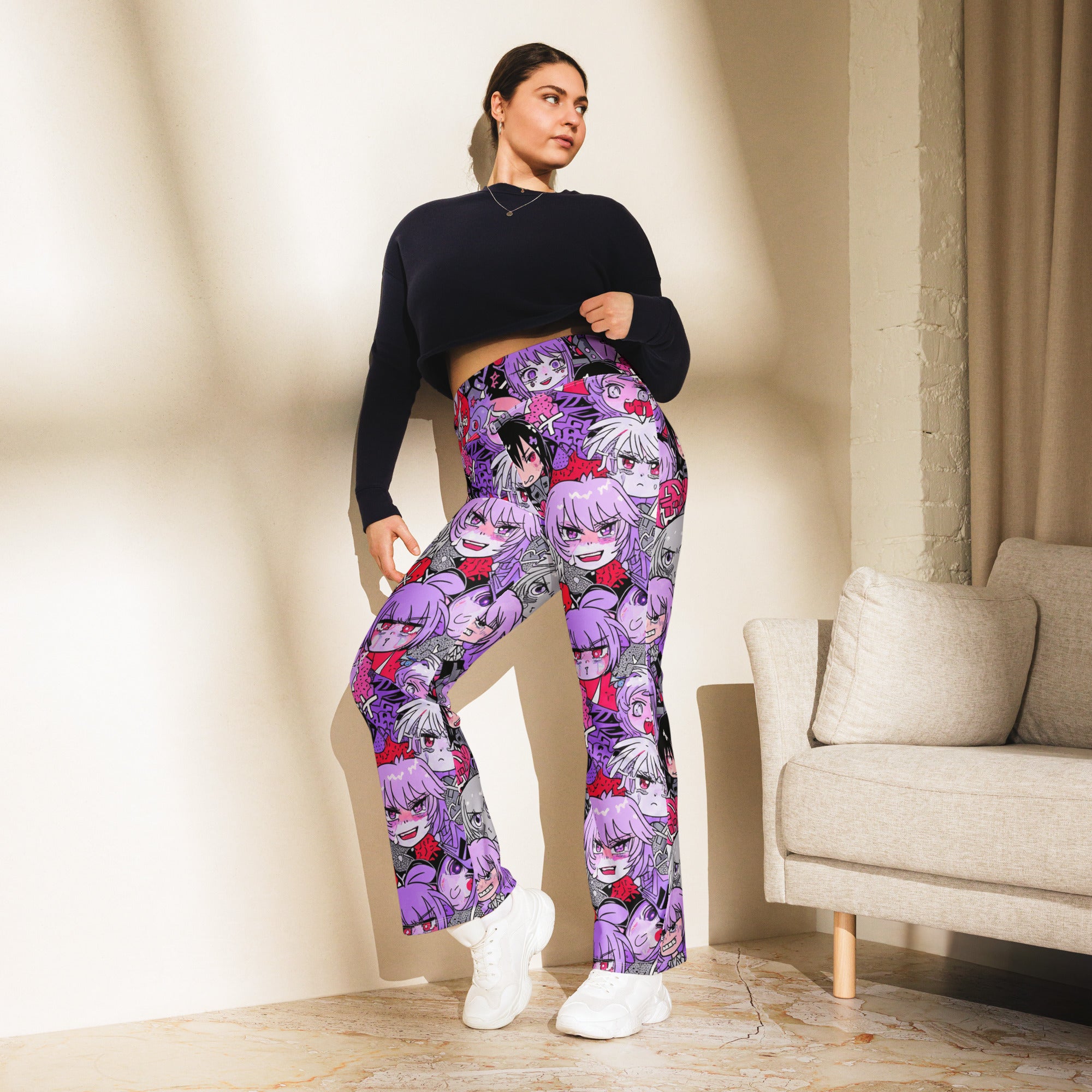 Anime Kawaii Goth Collage Flare Leggings | GearBunch
