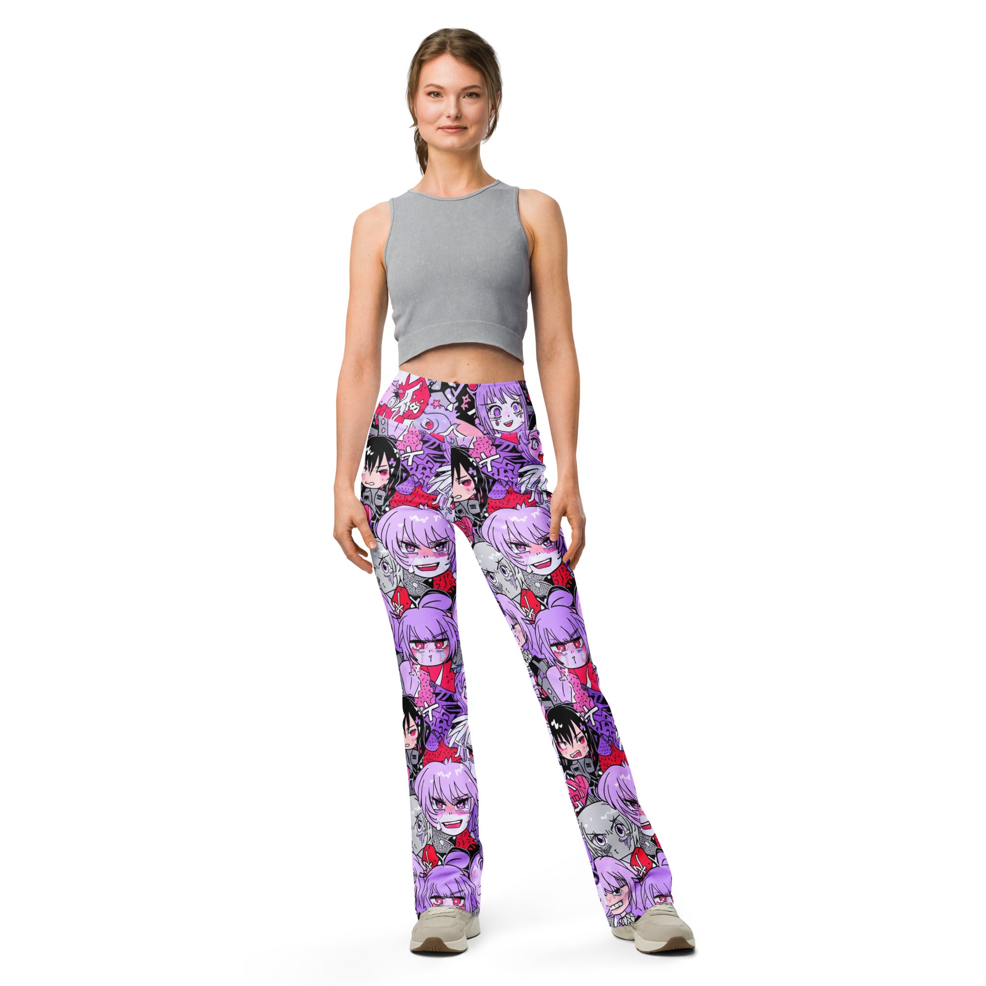 Anime Kawaii Goth Collage Flare Leggings | GearBunch