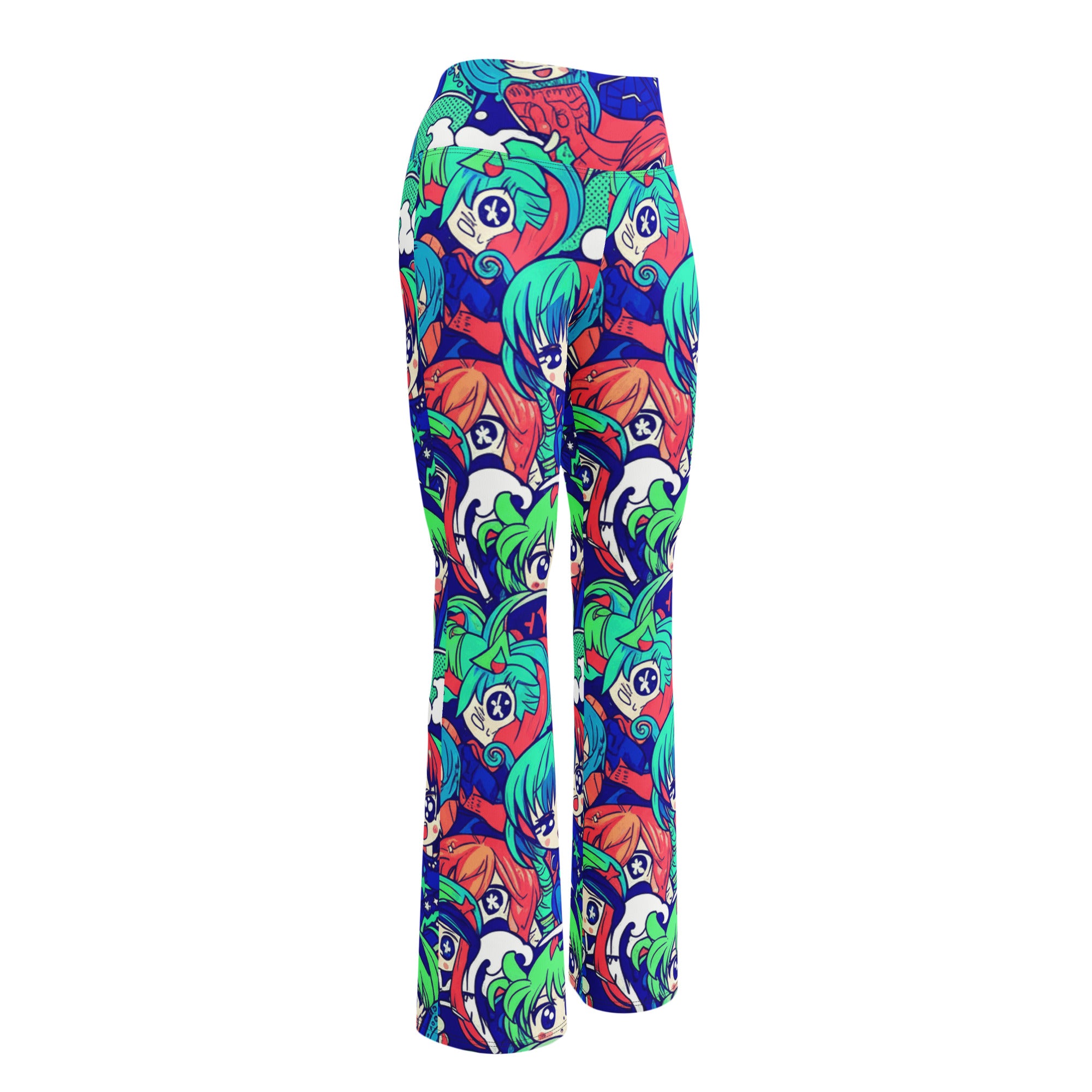 Anime Collage Ocean Wave Flare Leggings | GearBunch