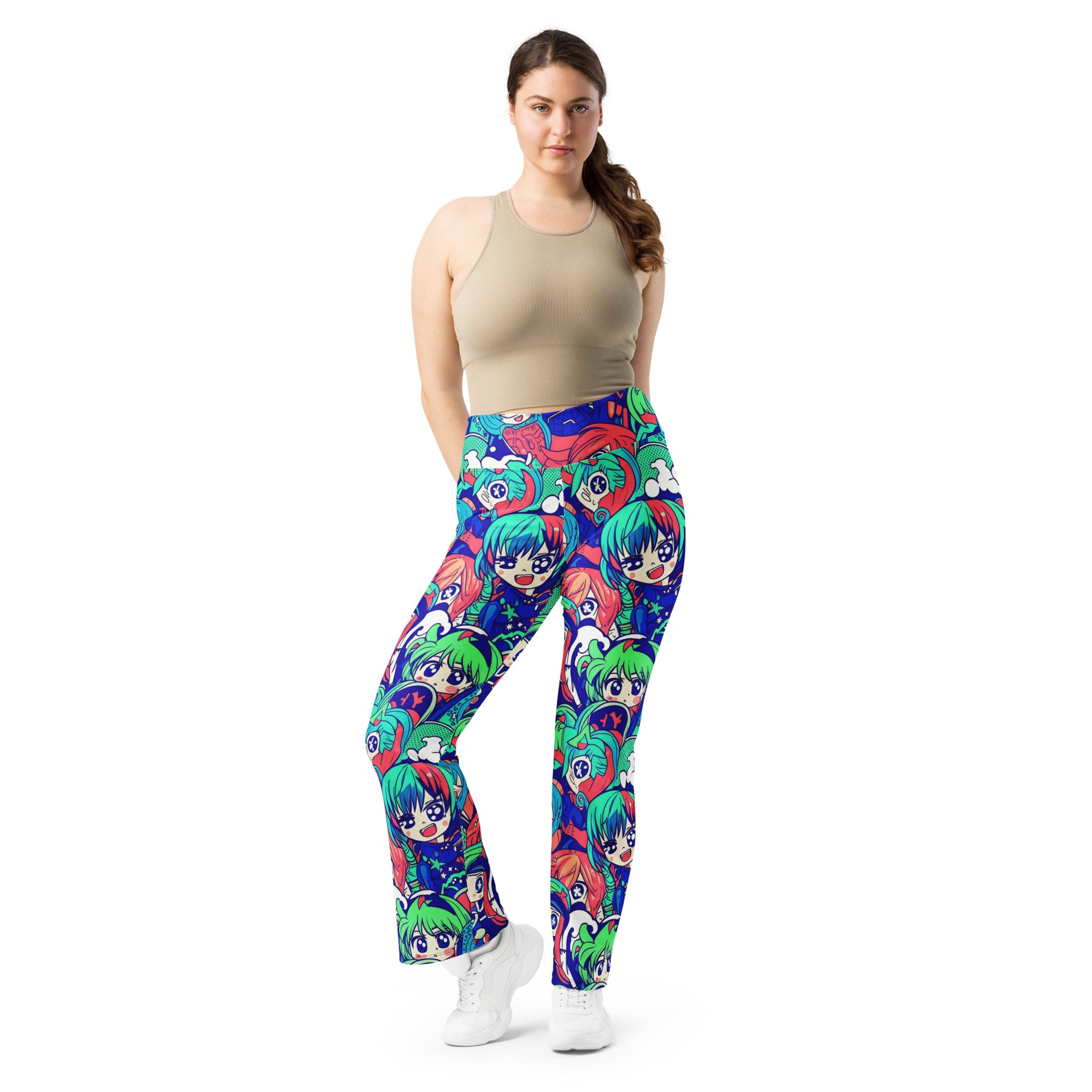 Anime Collage Ocean Wave Flare Leggings | GearBunch