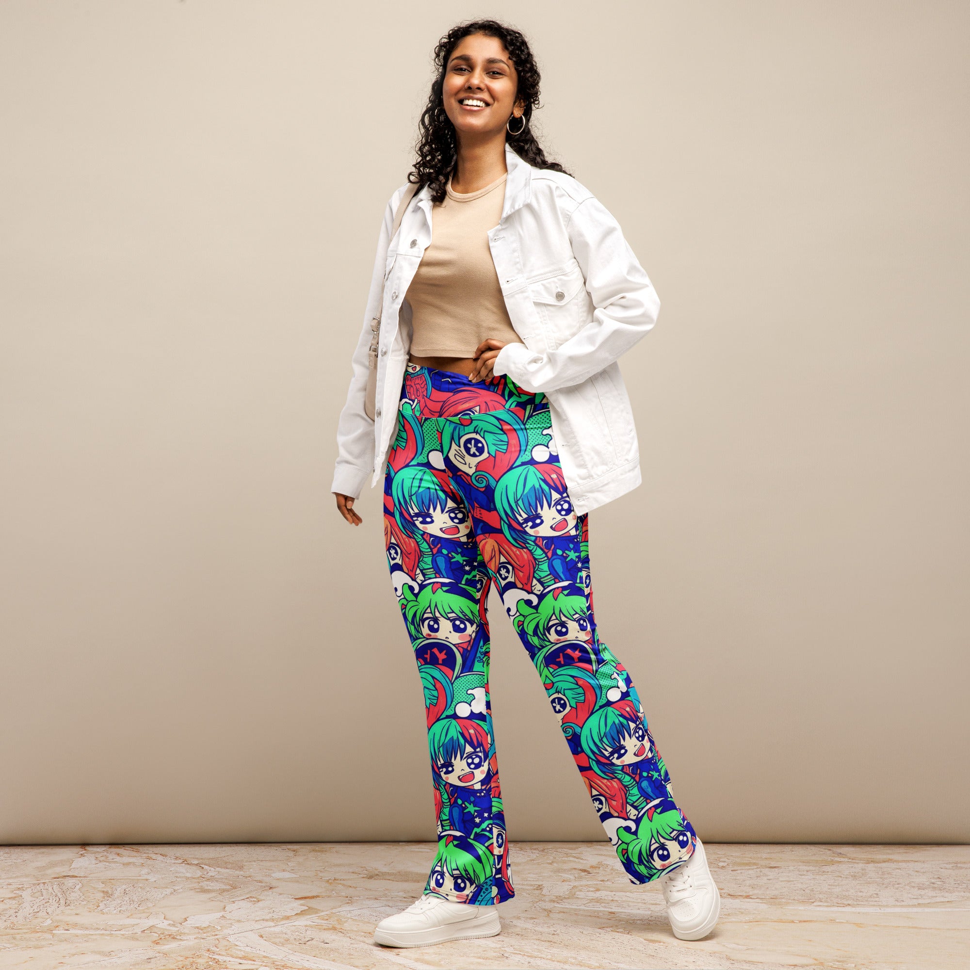 Anime Collage Ocean Wave Flare Leggings | GearBunch
