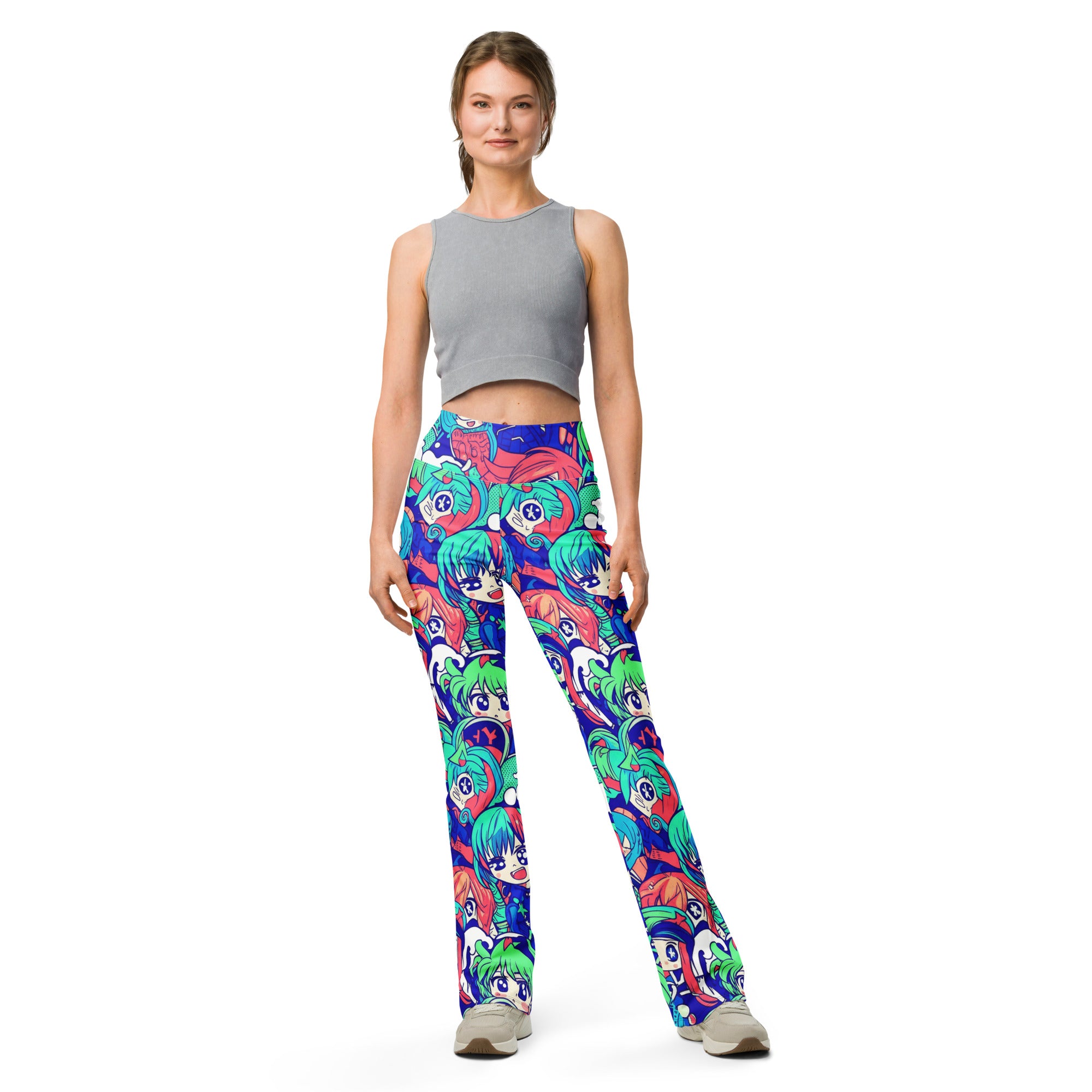 Anime Collage Ocean Wave Flare Leggings | GearBunch