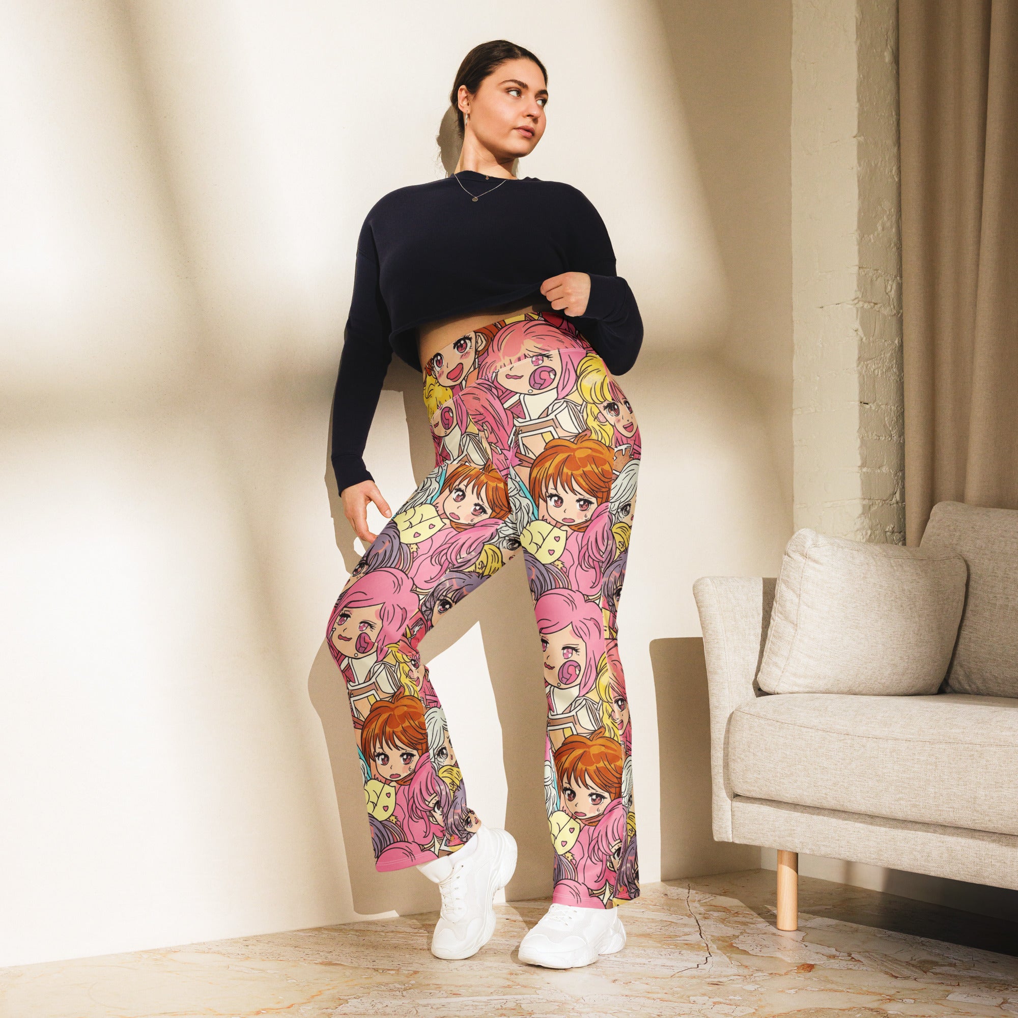 Retro Shojo Anime Collage Flare Leggings | GearBunch