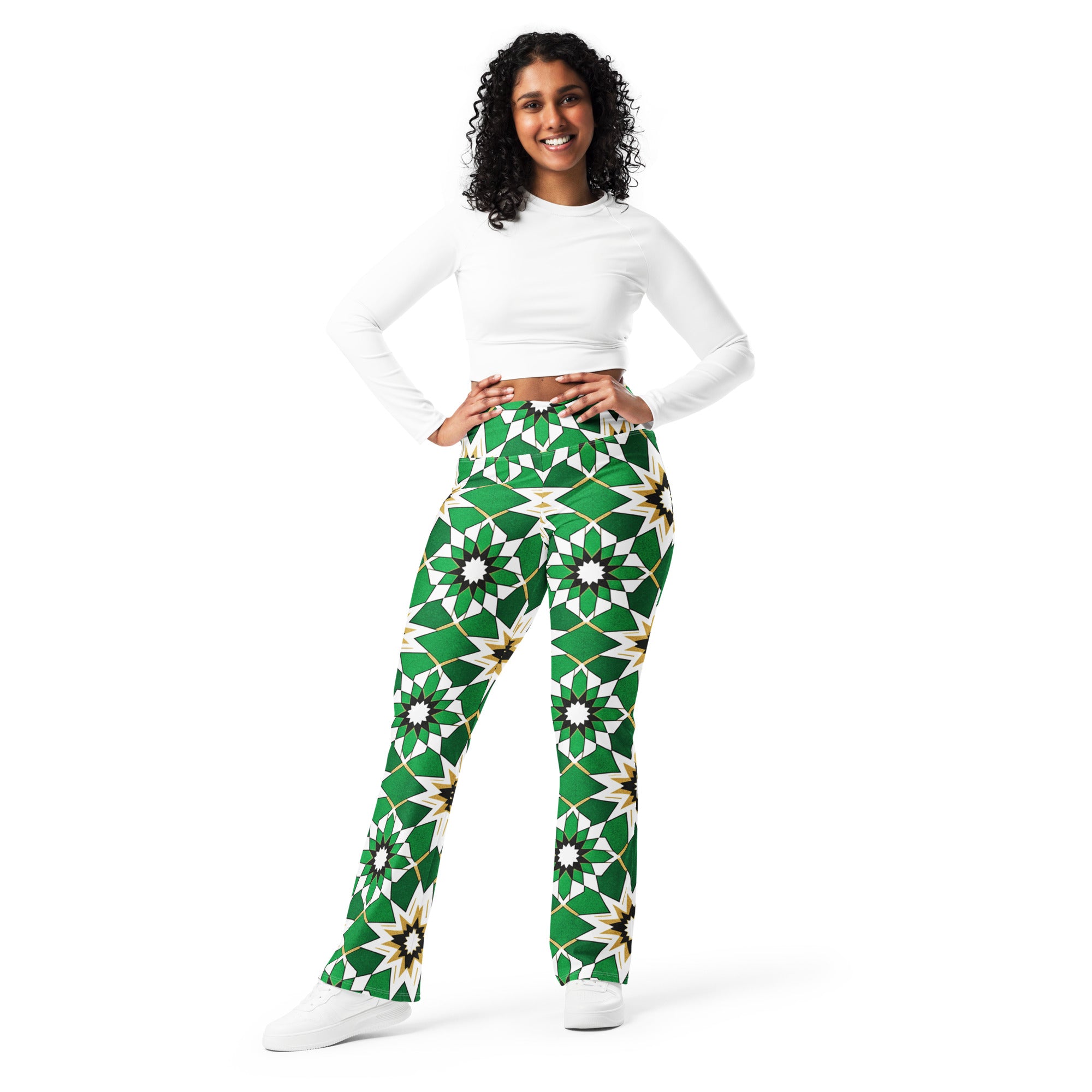 Zellige Emerald Gold Flare Leggings | GearBunch