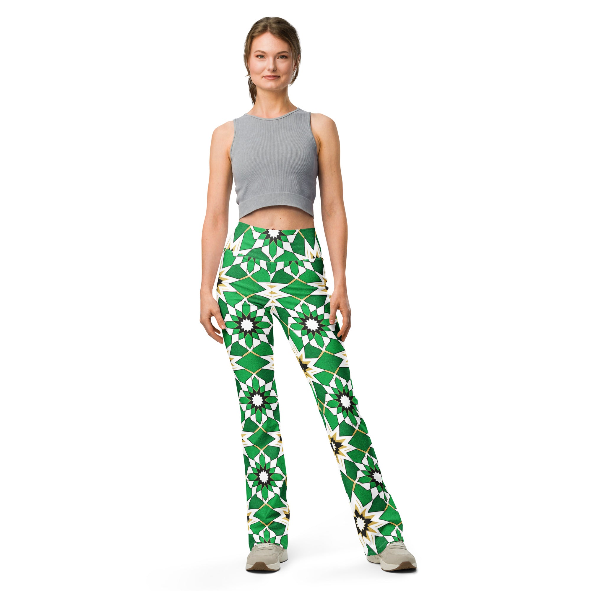 Zellige Emerald Gold Flare Leggings | GearBunch