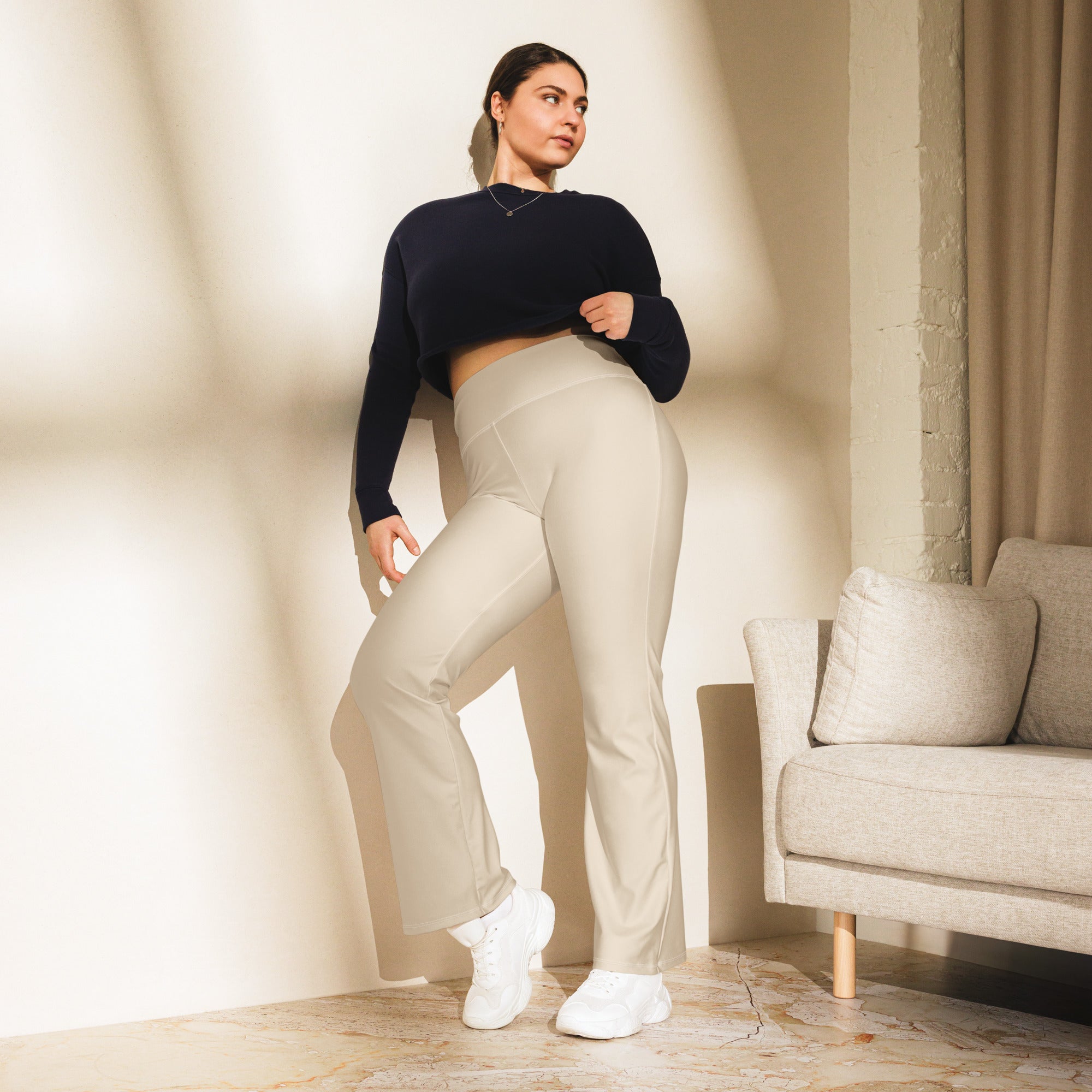 Solid Oatmeal Flare Leggings | GearBunch