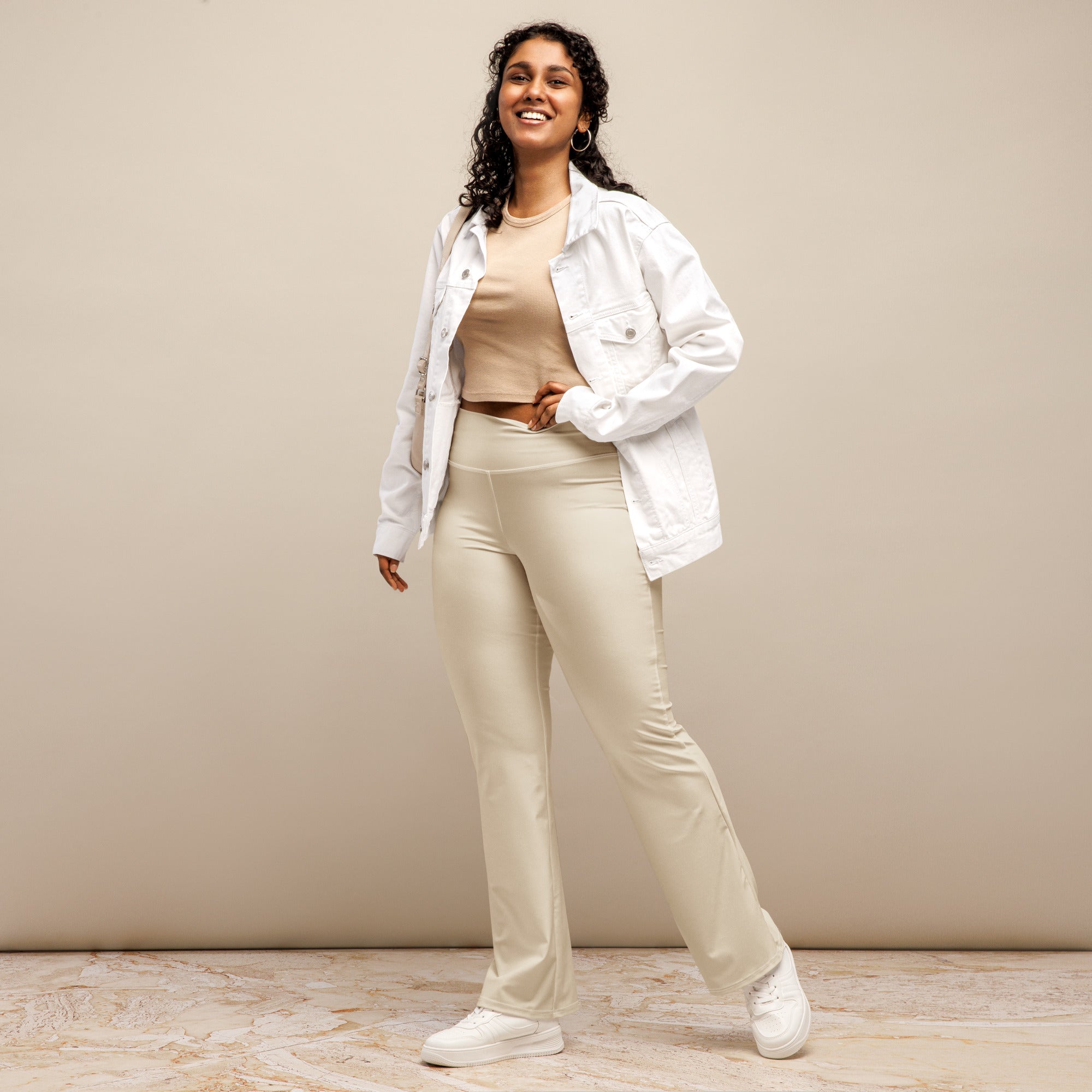 Solid Oatmeal Flare Leggings | GearBunch