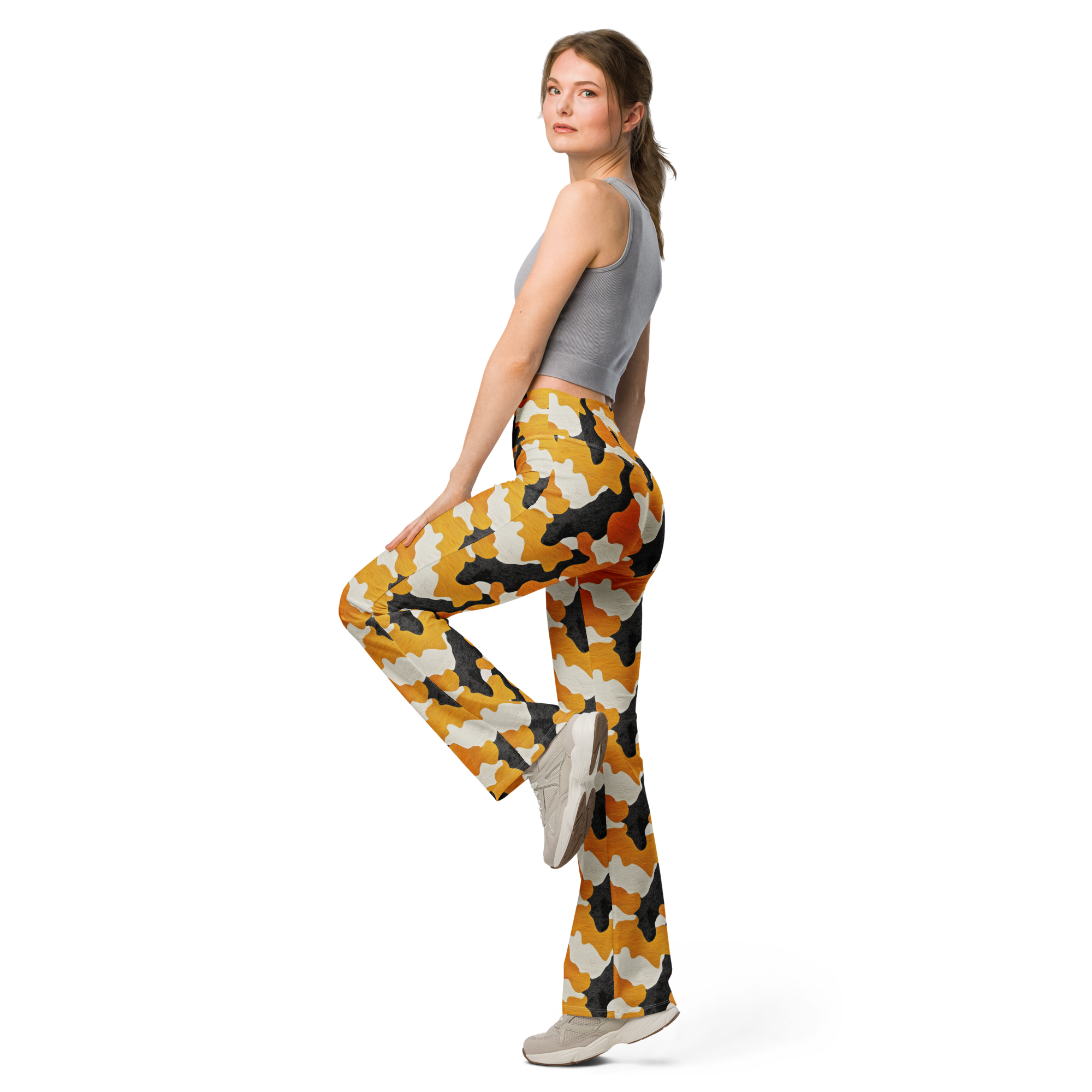 Cowprint Camo Flare Leggings Left View