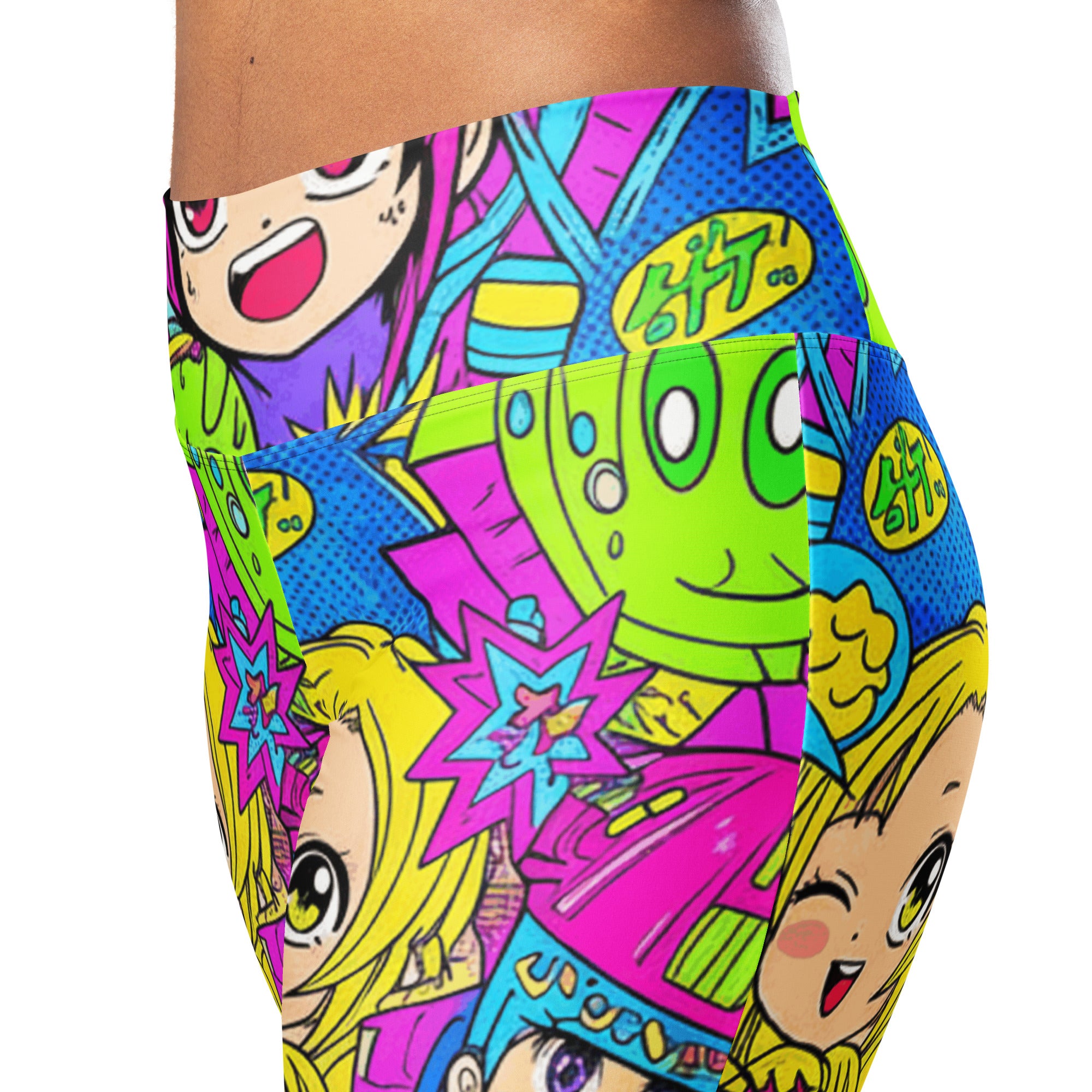 Anime Collage Chibi Party Flare Leggings | GearBunch