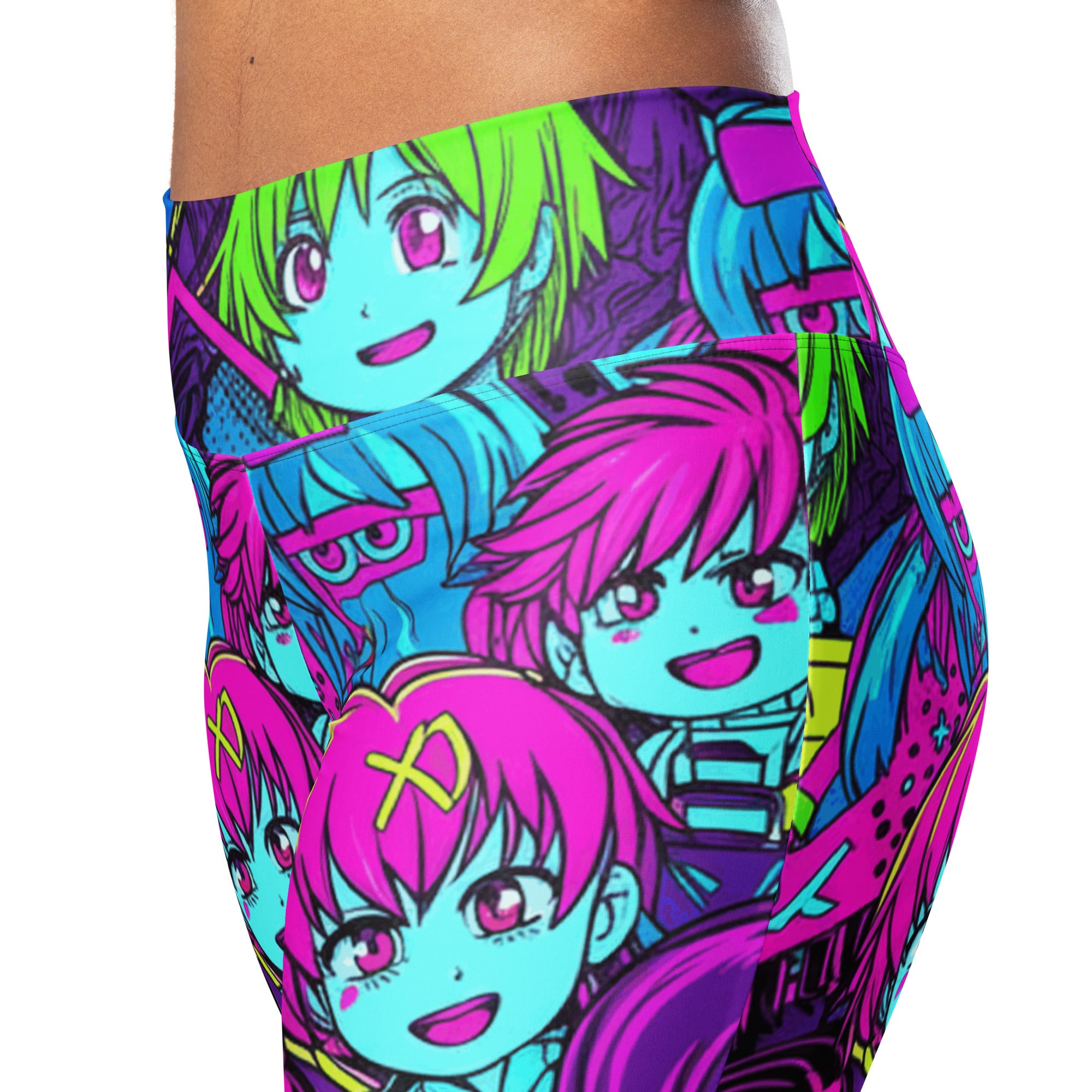 Anime Collage Cyberpunk Flare Leggings | GearBunch