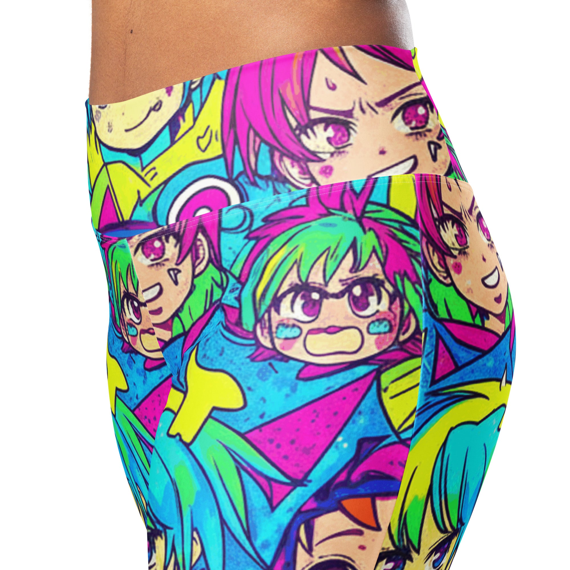 Neon Tokyo Anime Collage Flare Leggings | GearBunch